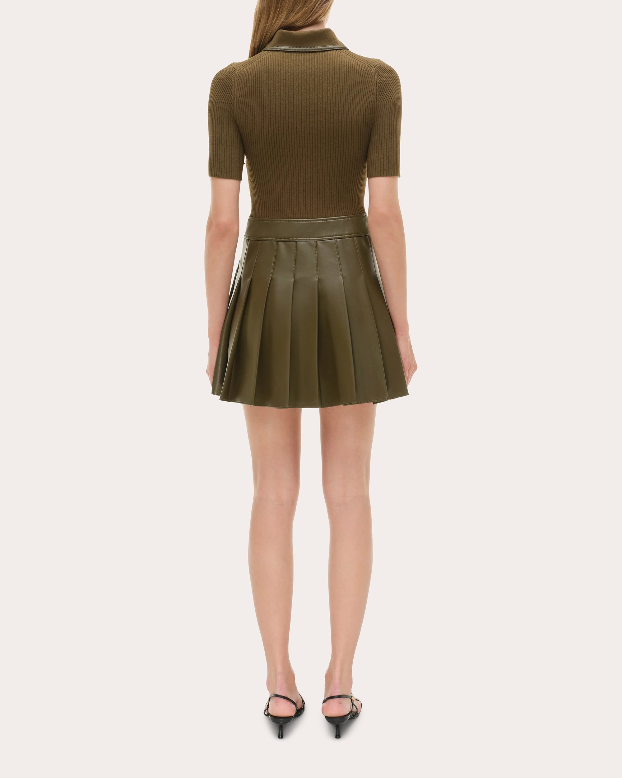 Linnie Knit Faux Leather Combo Pleated Mini Dress