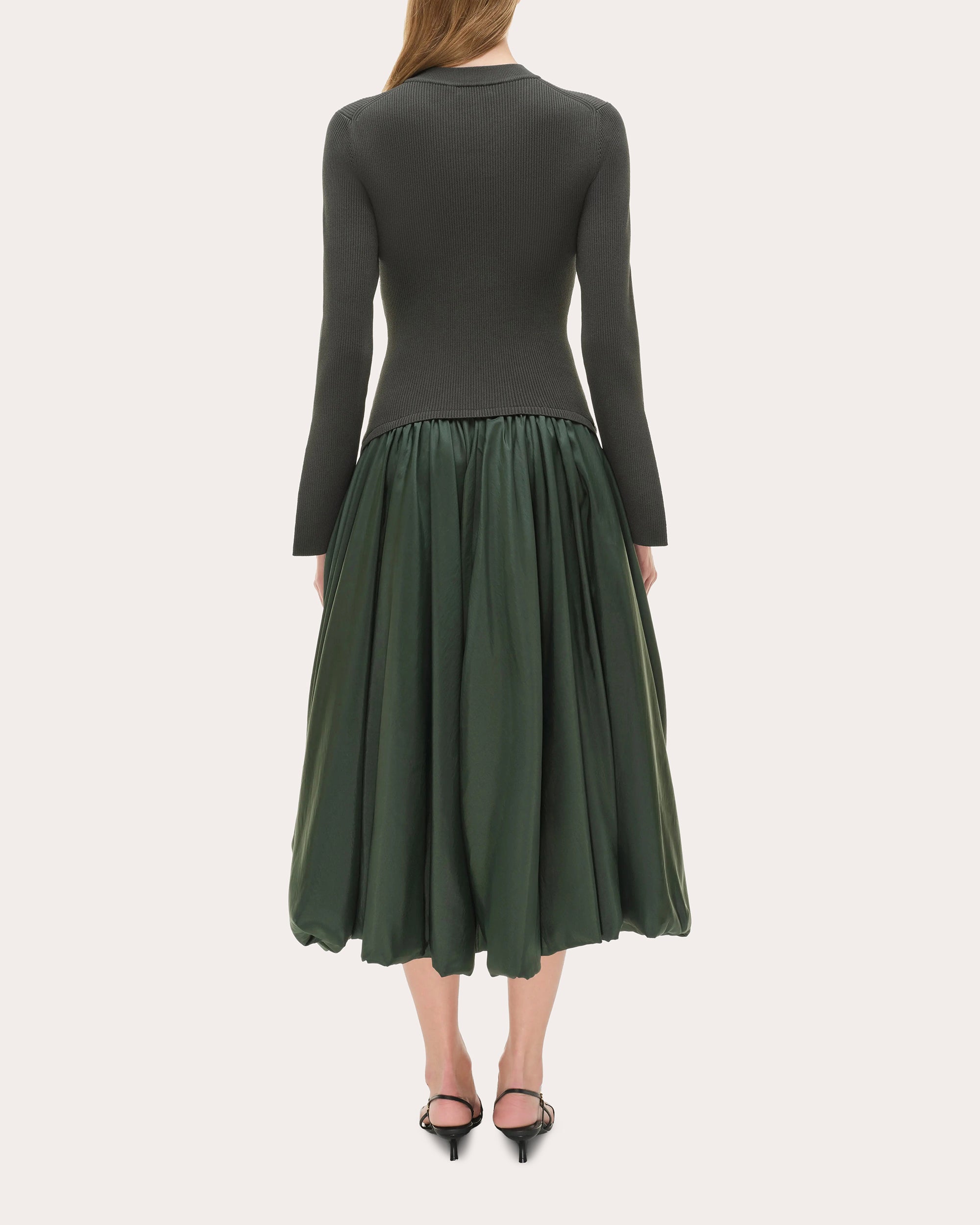 Kenlie Knit Taffeta Combo Gathered Midi Dress | Olivela Kenlie Knit Taffeta Combo Gathered Midi Dress | Olivela