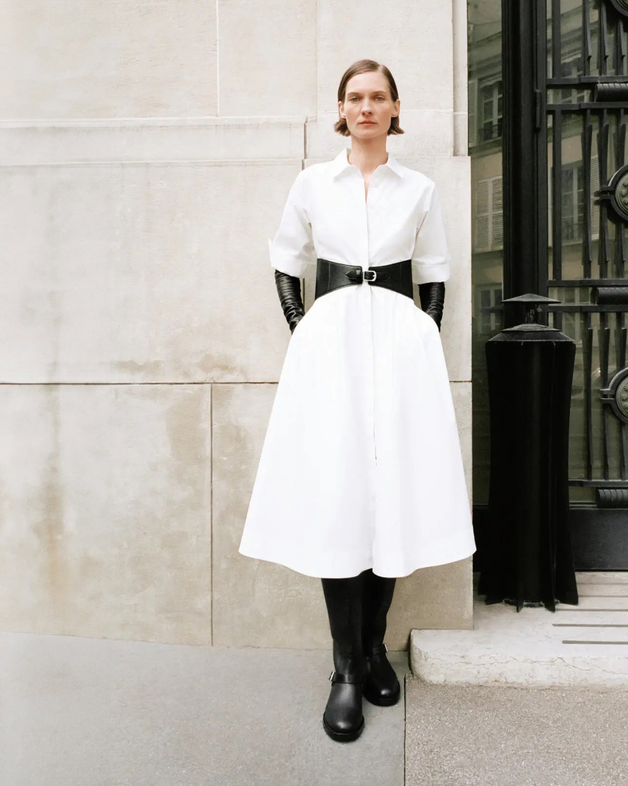 midi poplin shirt dress Olson Poplin Belted Midi Shirt Dress
