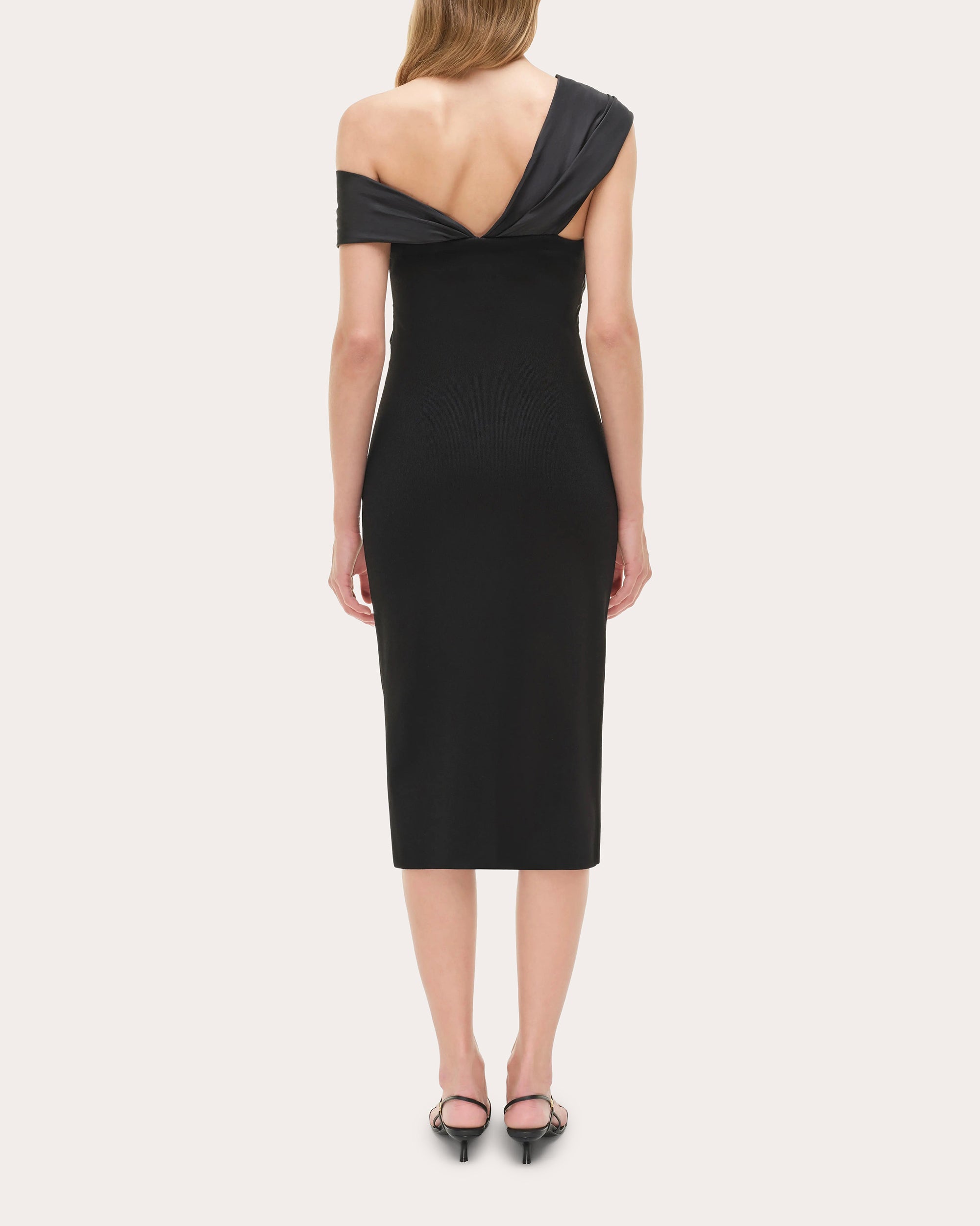 black taffeta midi dress Mia Knit Taffeta Combo Knotted Midi Dress