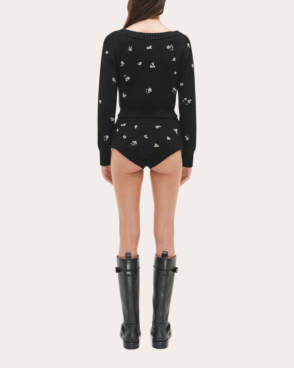 Novah Crystal Wool Cashmere Cropped Cardigan