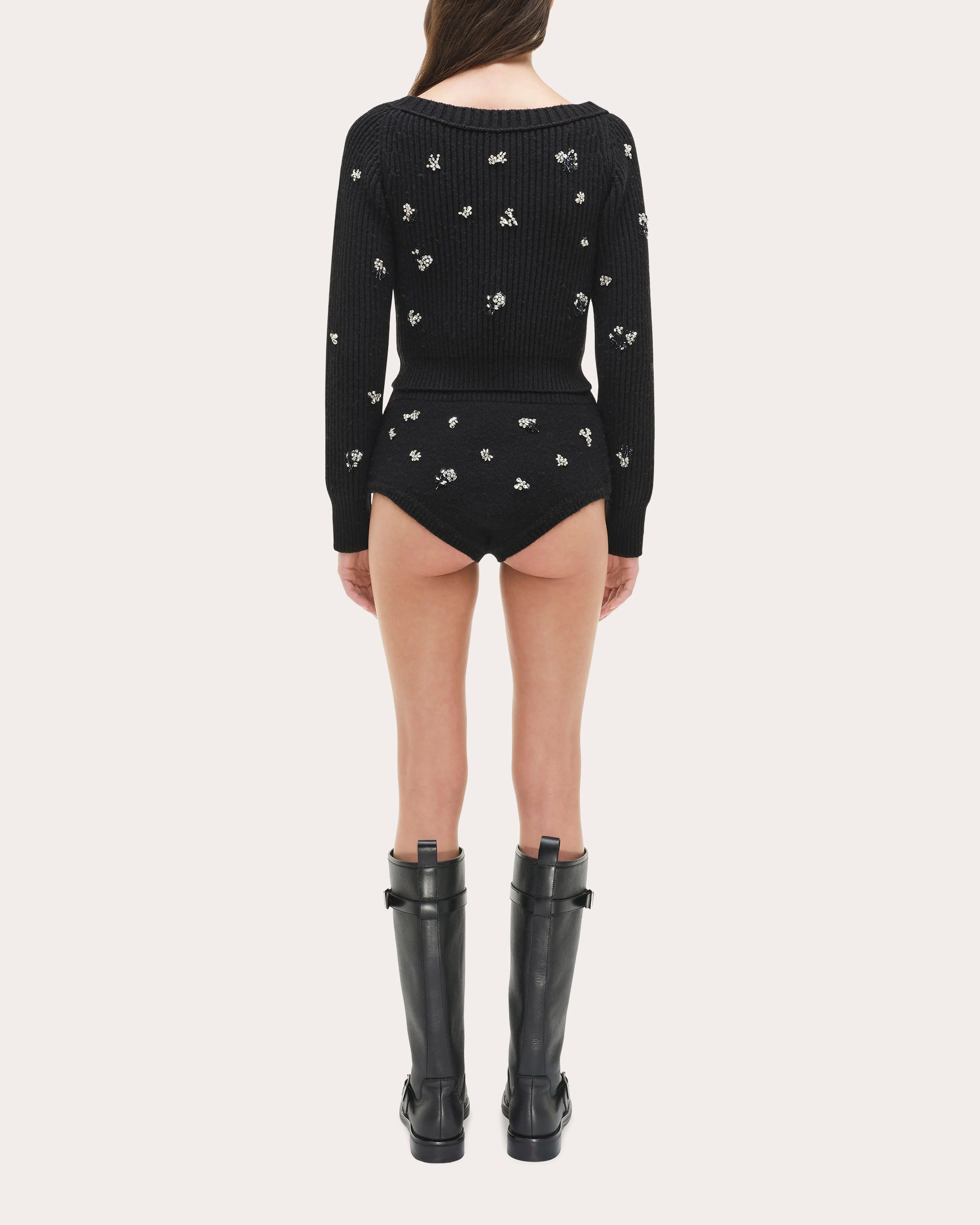 Novah Crystal Wool Cashmere Cropped Cardigan