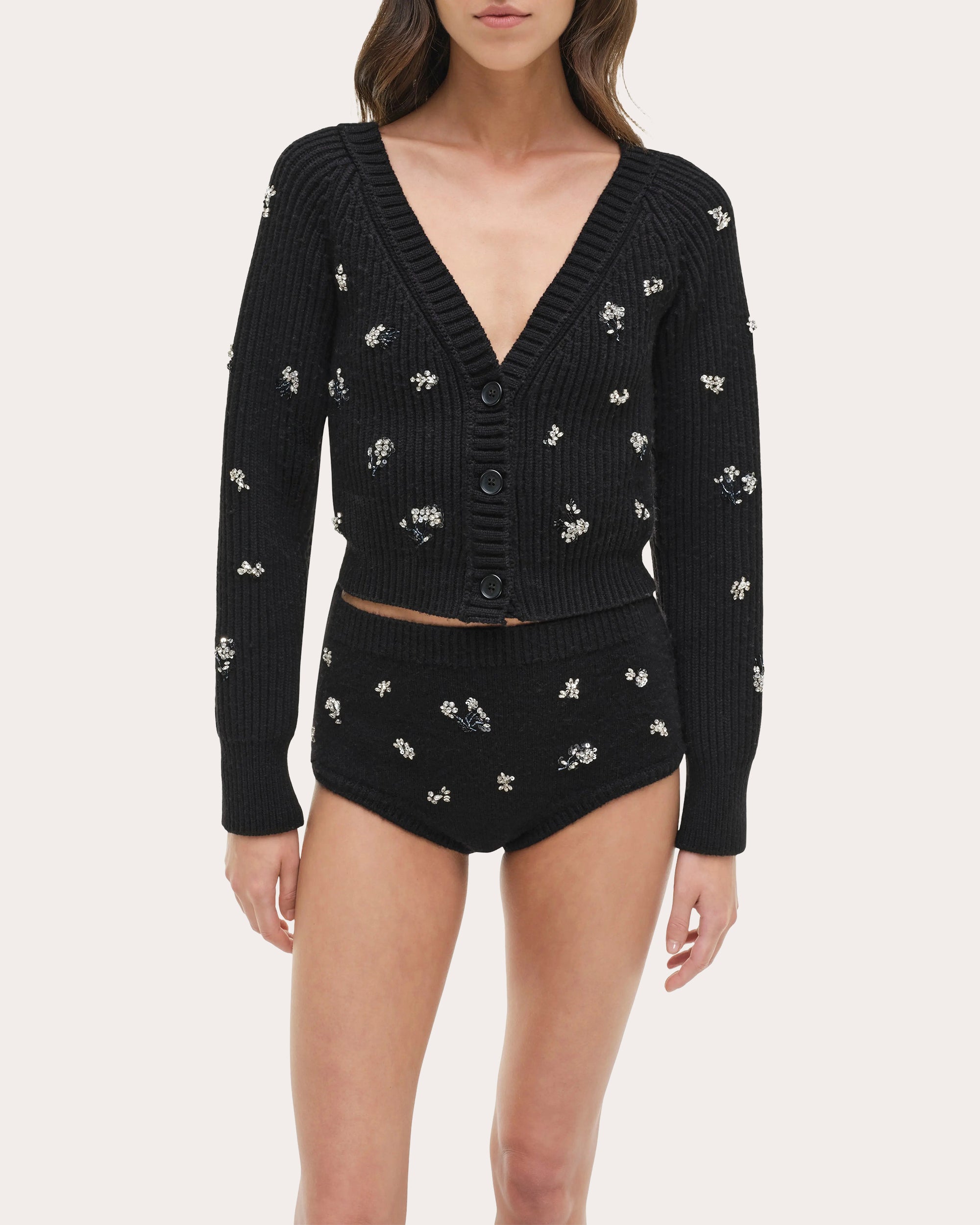 Novah Crystal Wool Cashmere Cropped Cardigan