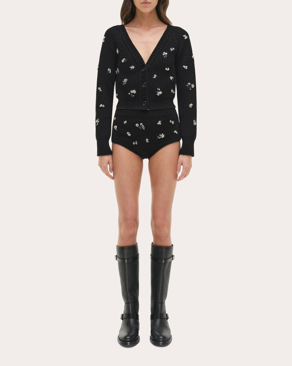 Novah Crystal Wool Cashmere Cropped Cardigan