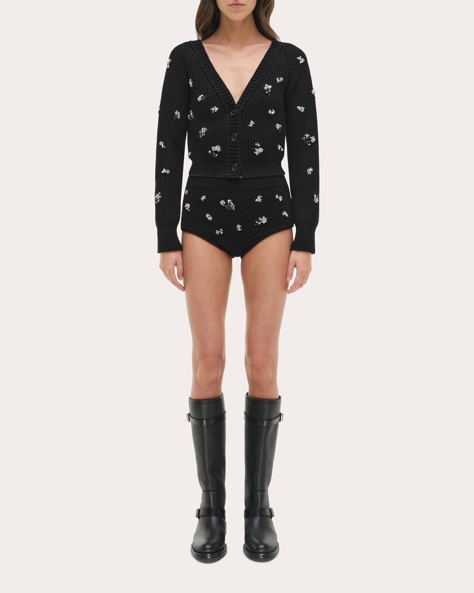 Novah Crystal Wool Cashmere Cropped Cardigan