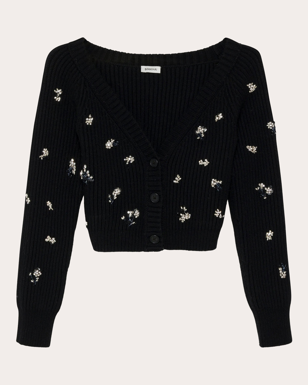 Novah Crystal Wool Cashmere Cropped Cardigan