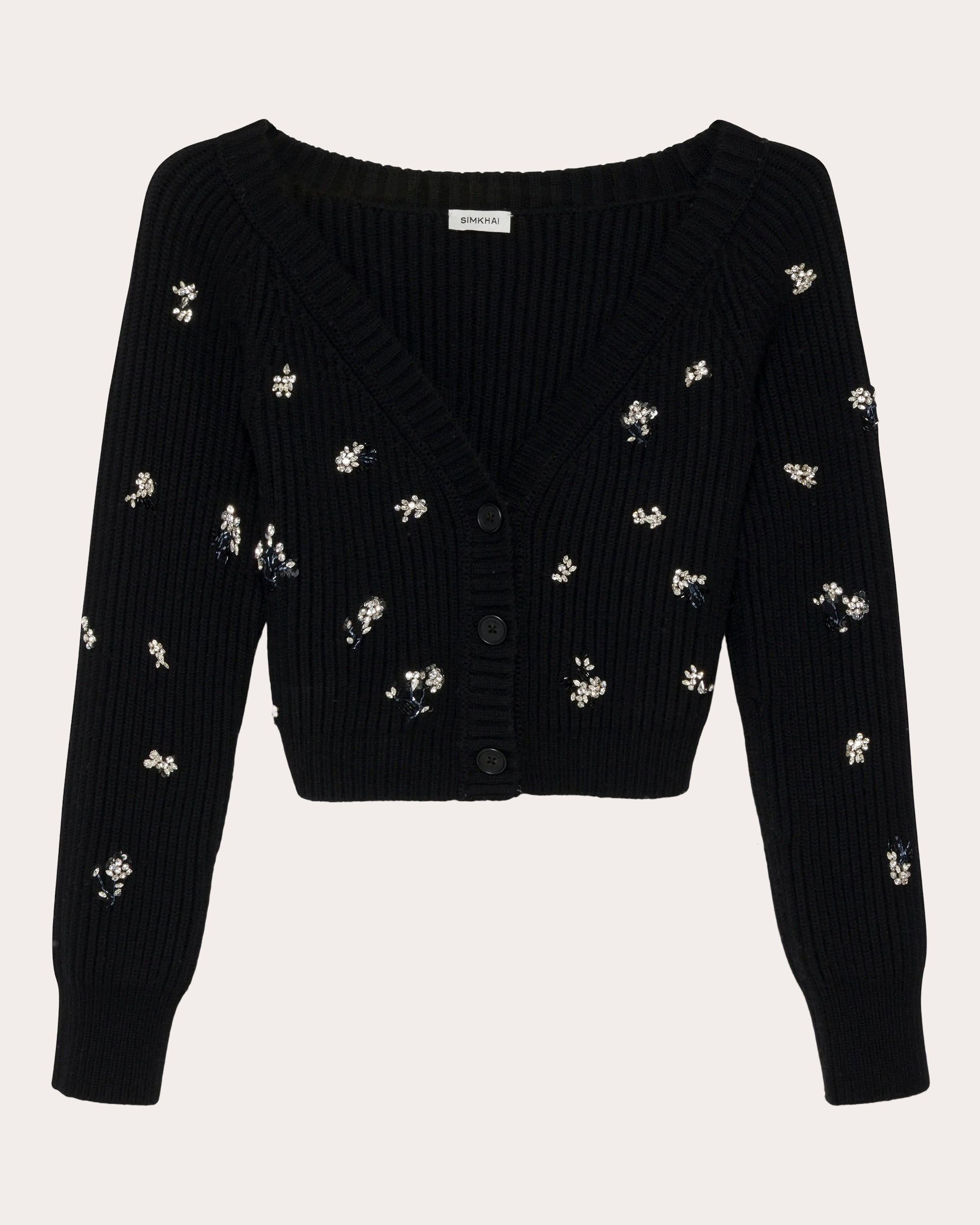 Novah Crystal Wool Cashmere Cropped Cardigan