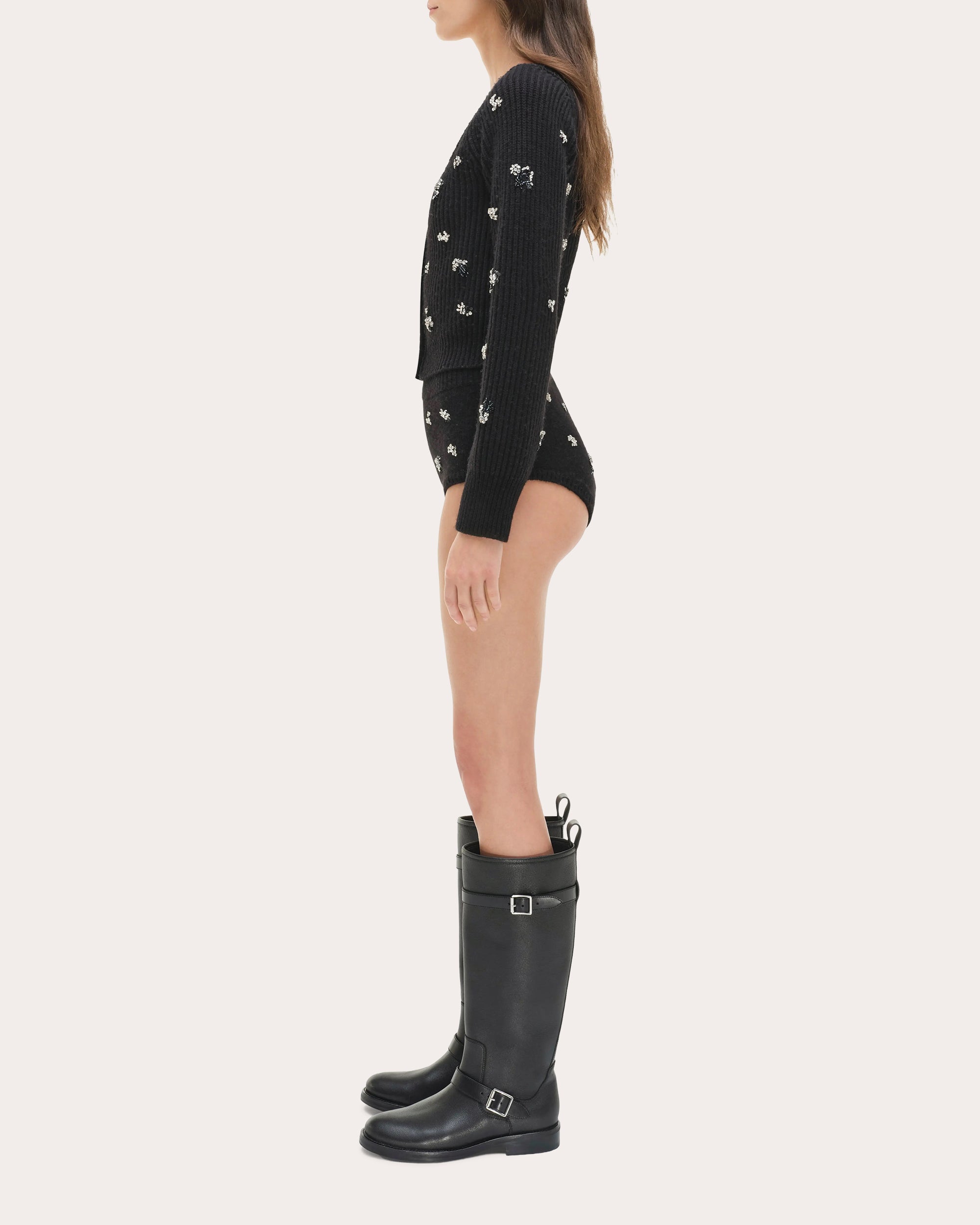 Novah Crystal Wool Cashmere Cropped Cardigan