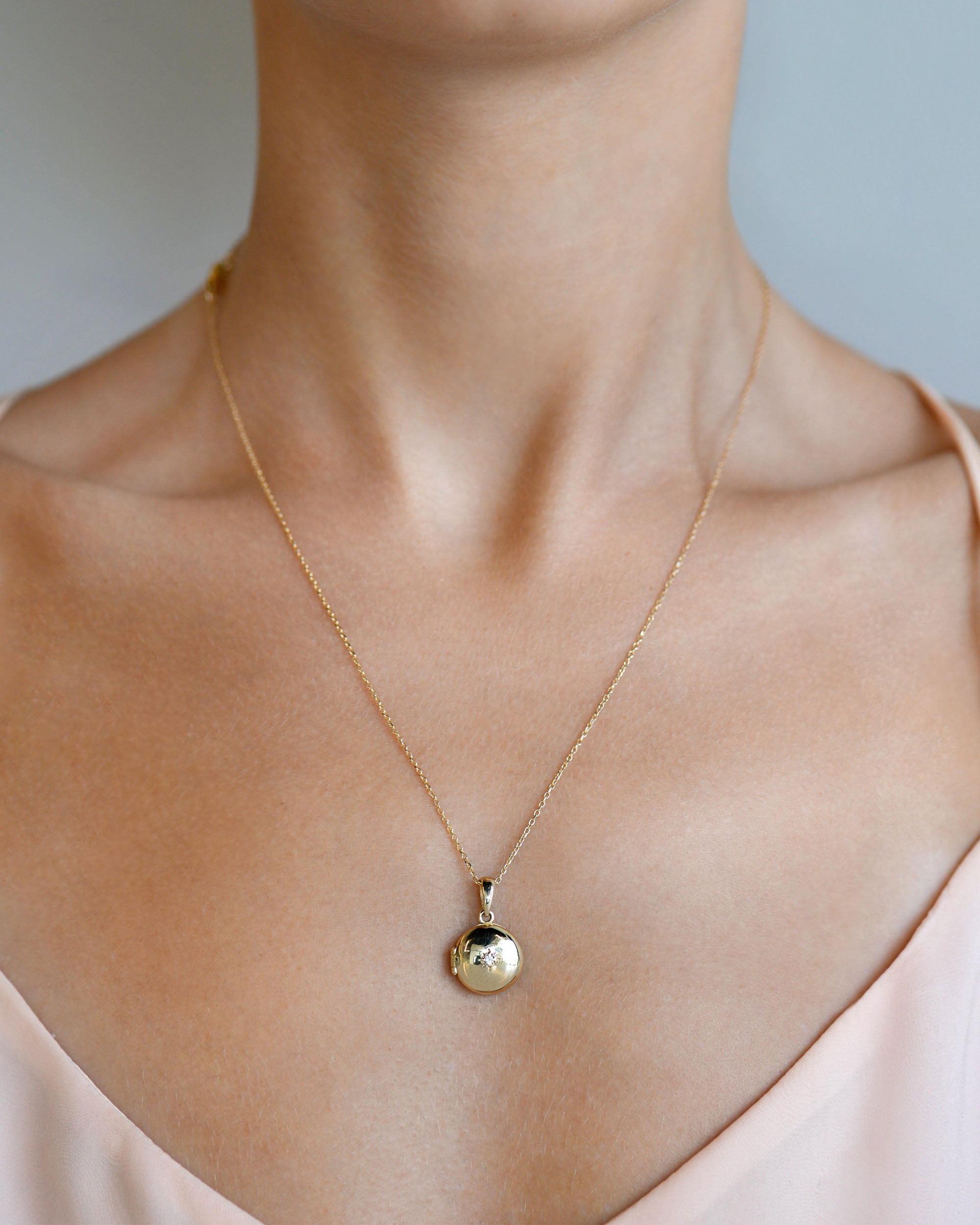 Diamond & 14k Gold Aztec Mini Locket Necklace