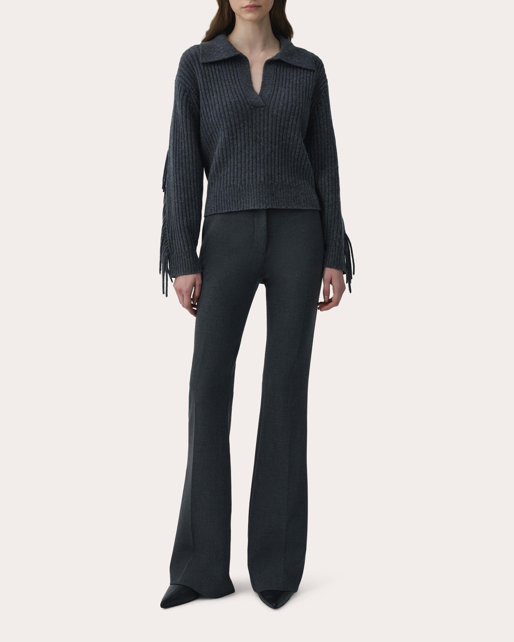 Natalia Wool Fringe Polo Sweater