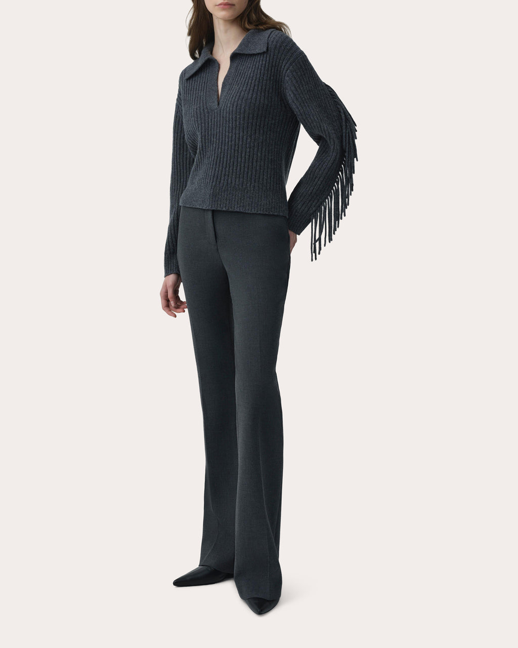 Natalia Wool Fringe Polo Sweater