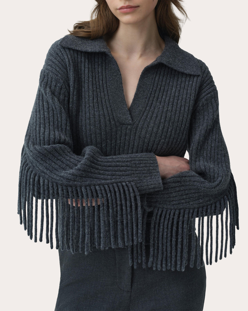 Natalia Wool Fringe Polo Sweater