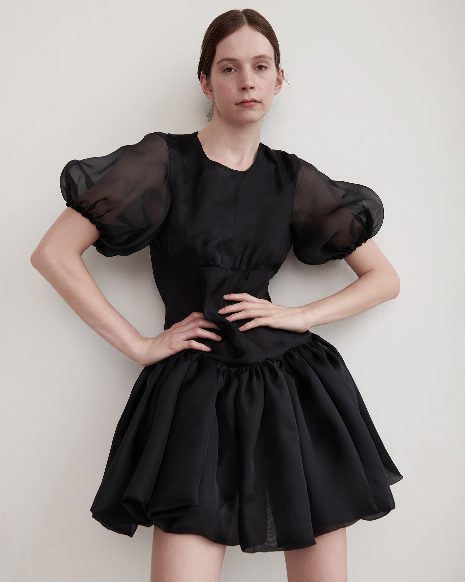 macey mini dress byVarga Women's Macey Silk Organza Puff-Sleeve Mini Dress in Black Size 12 / 8