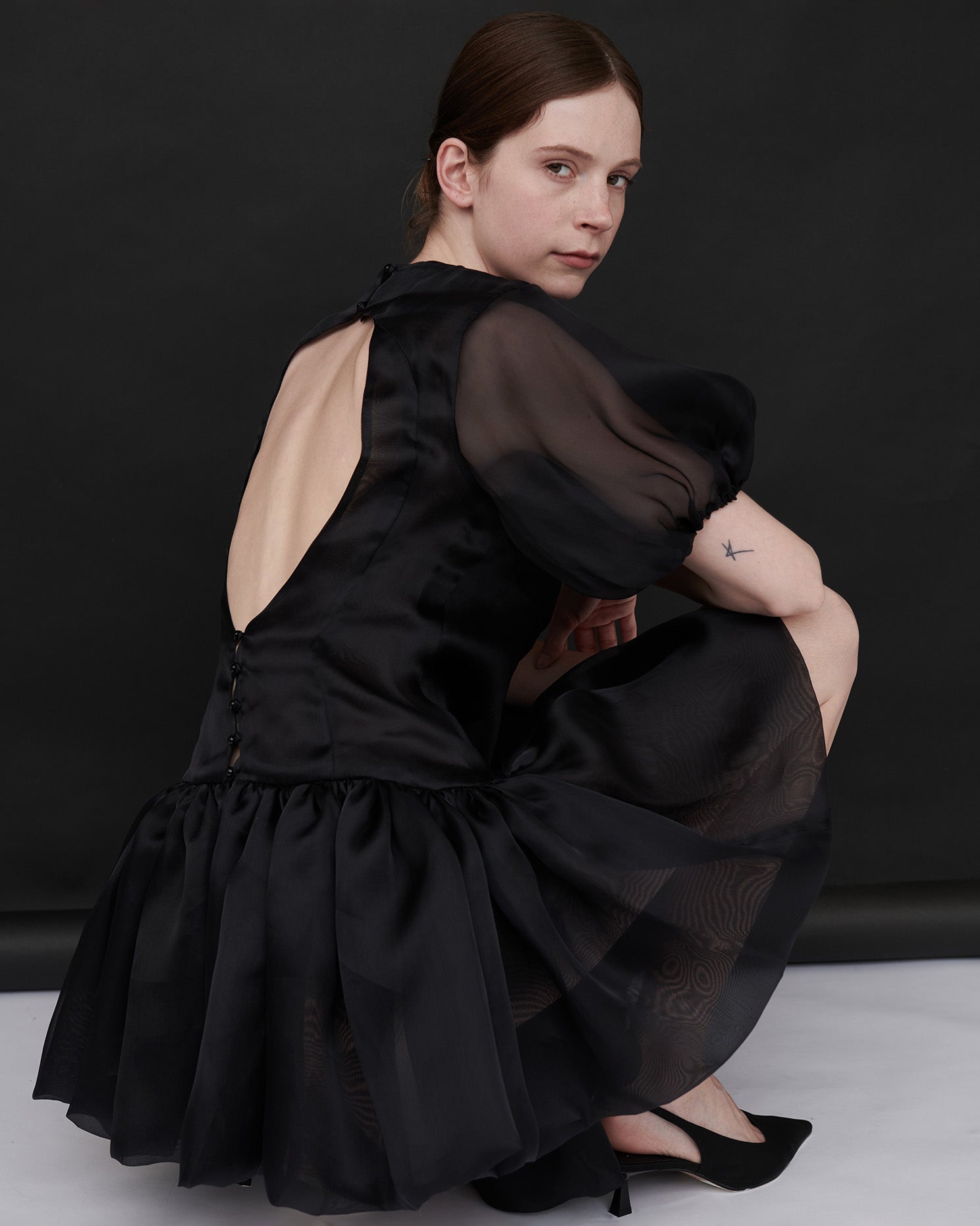 silk organza cocktail dress byVarga Women's Macey Silk Organza Puff-Sleeve Mini Dress in Black Size 12 / 8