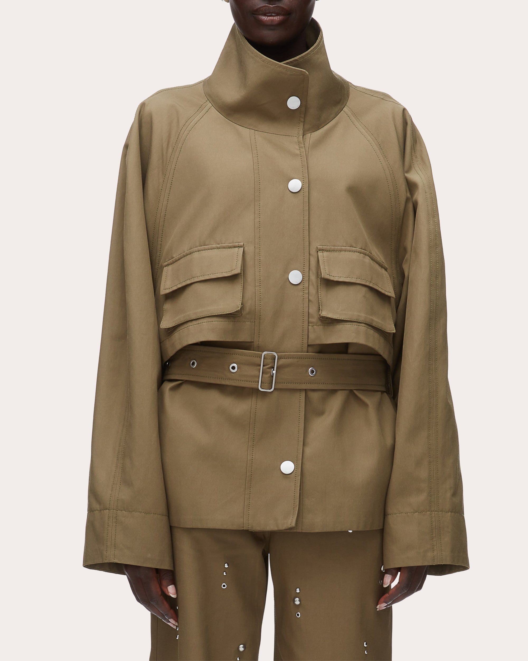Twill Exaggerated Belted Utility Coat