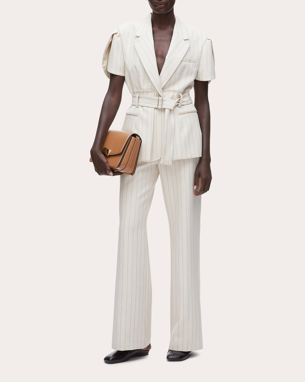 Pinstripe Straight-Leg Flare Trousers