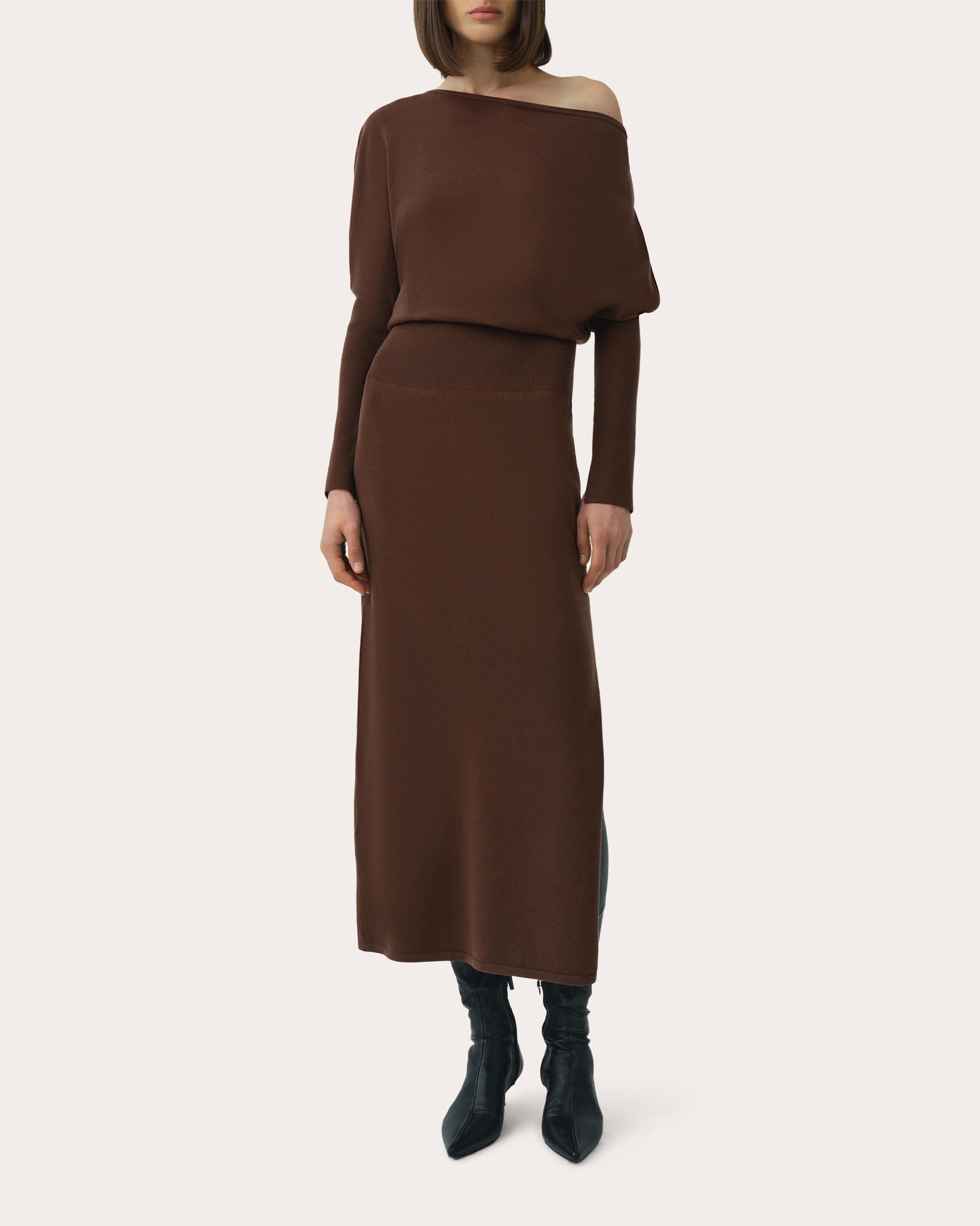 Janese Knit Wool Draped Midi Dress
