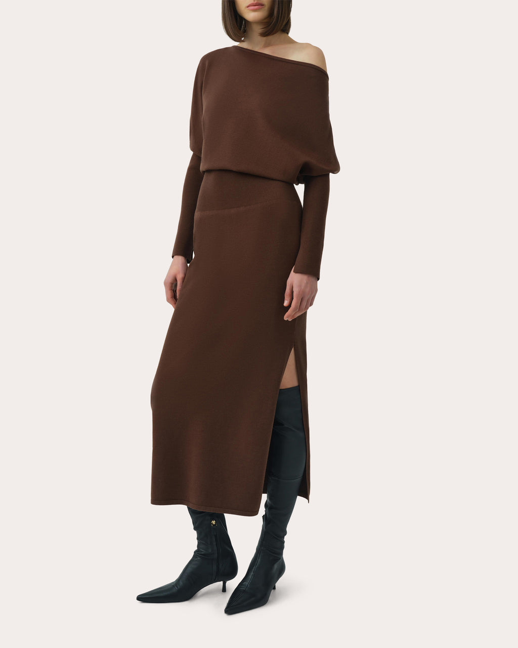 Janese Knit Wool Draped Midi Dress