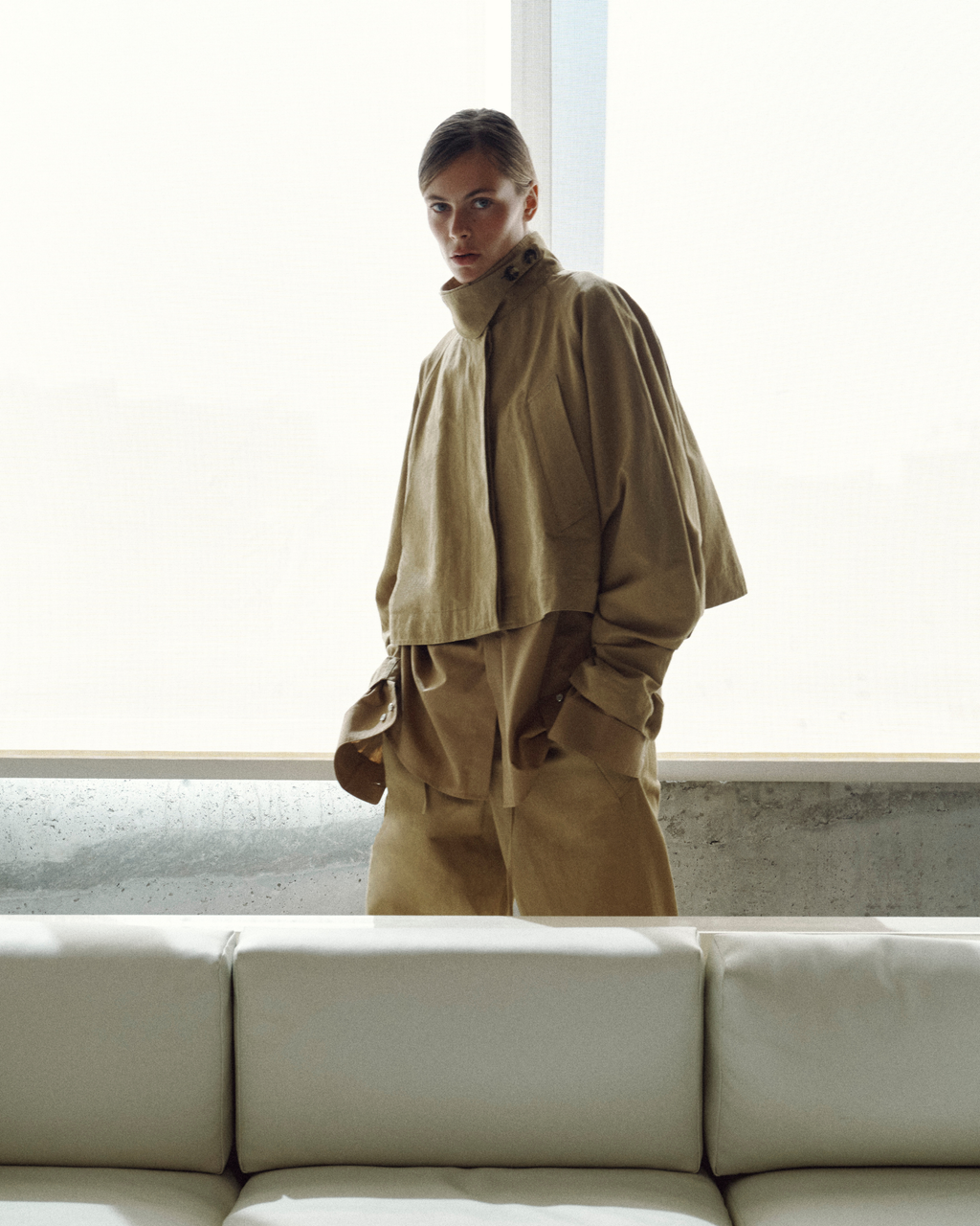 Cotton Linen Cropped Trench Jacket
