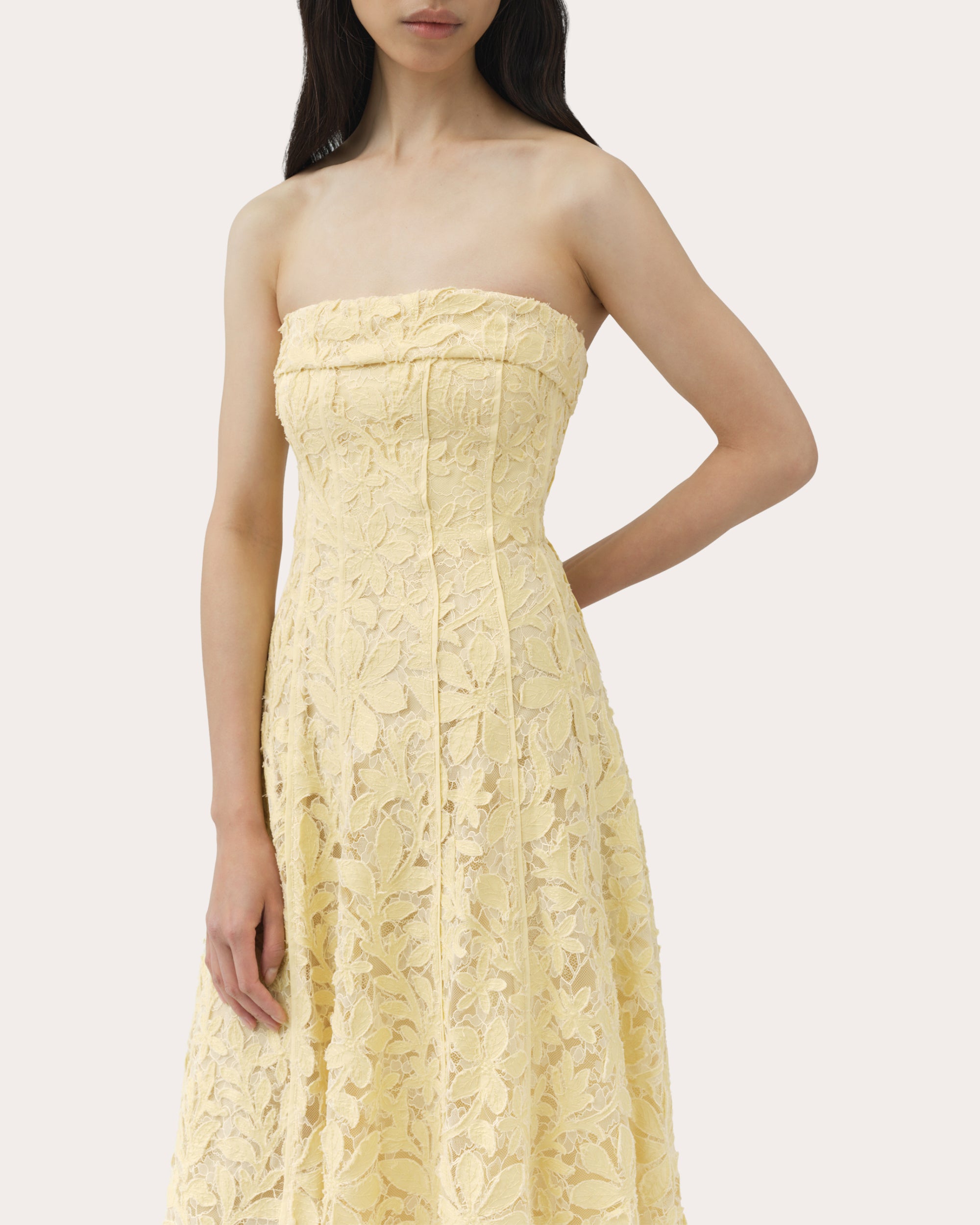 Imogen Lace Bustier Strapless Midi Dress