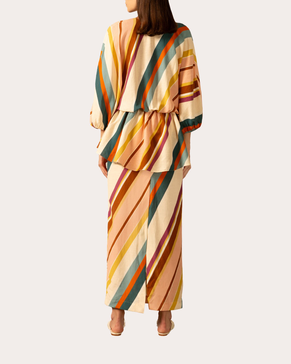 Stripe Peplum Midi Dress