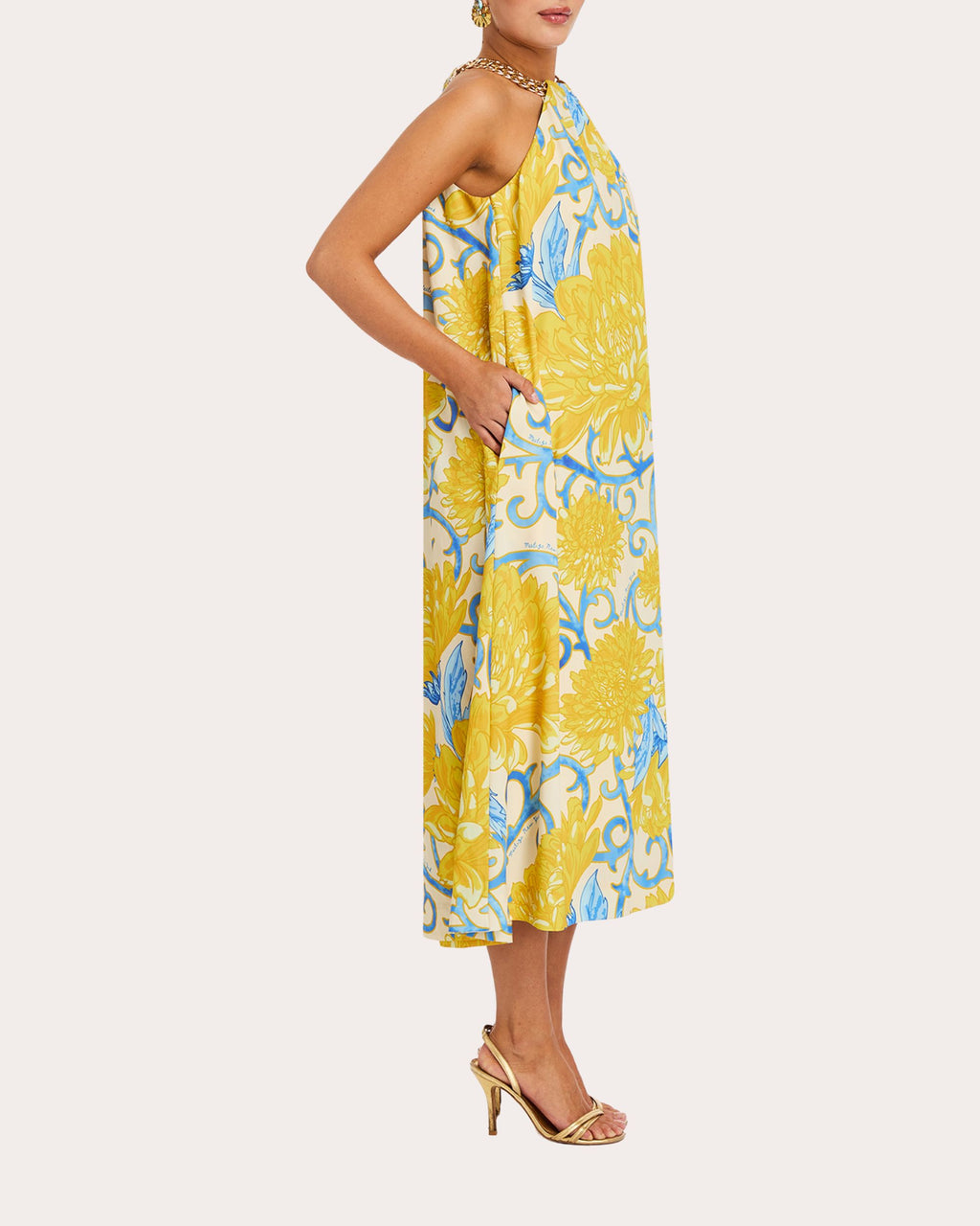 Bijou Embellished Floral Twill Midi Dress