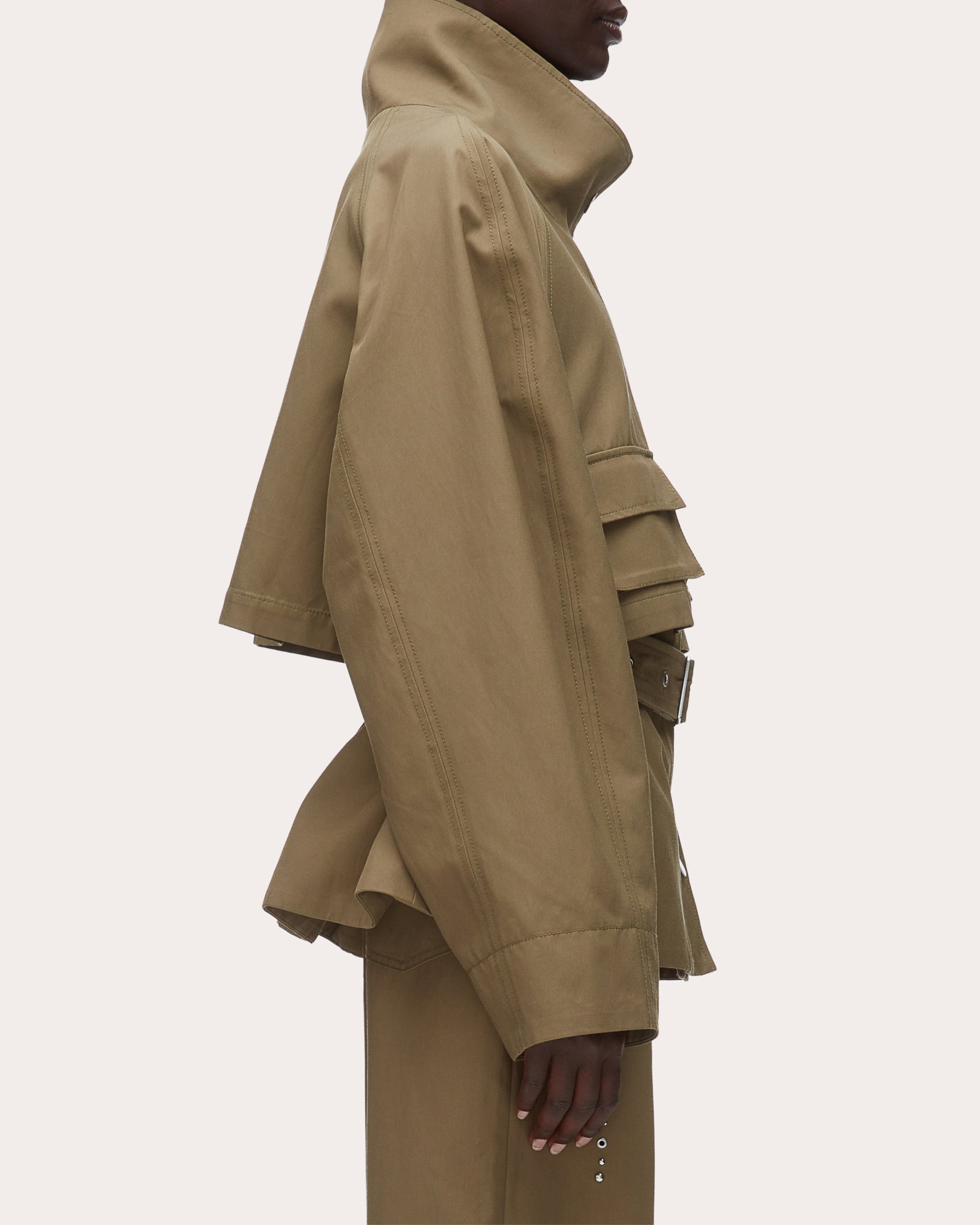 Twill Exaggerated Belted Utility Coat