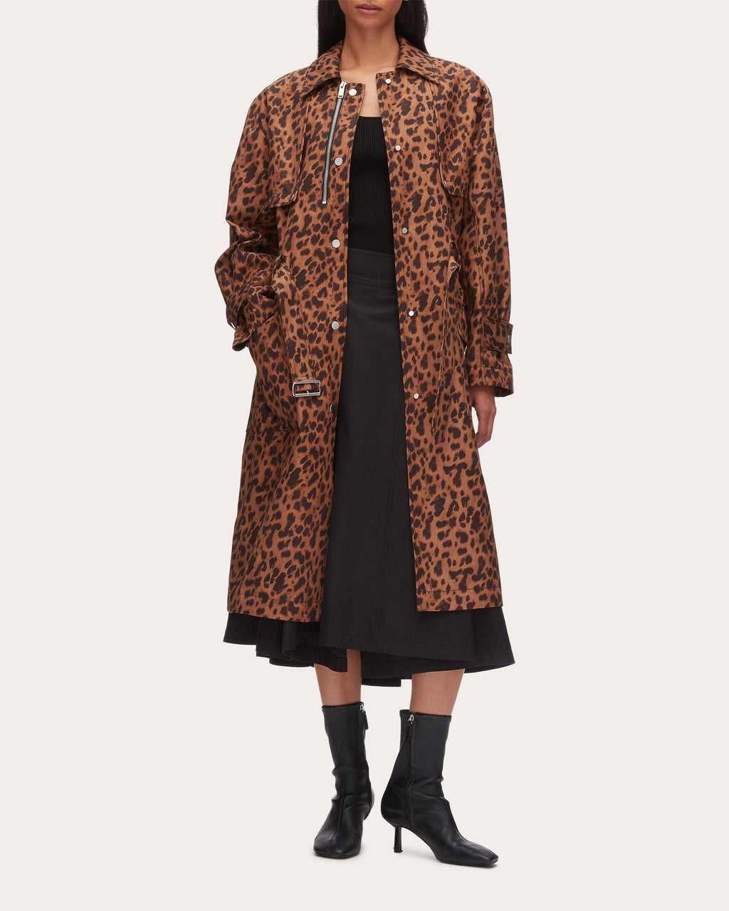 Leopard Twill Belted Trench Coat