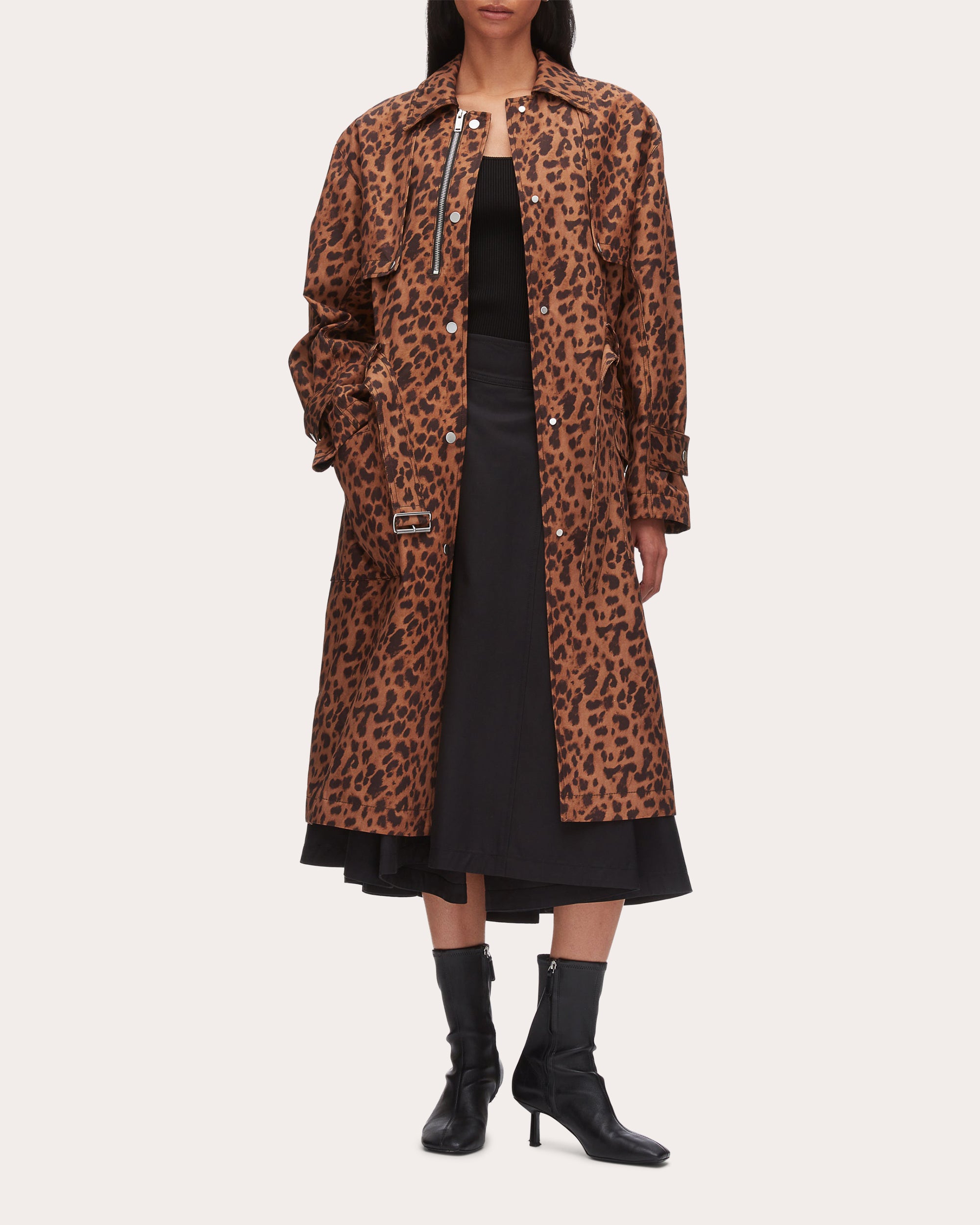 Leopard Twill Belted Trench Coat