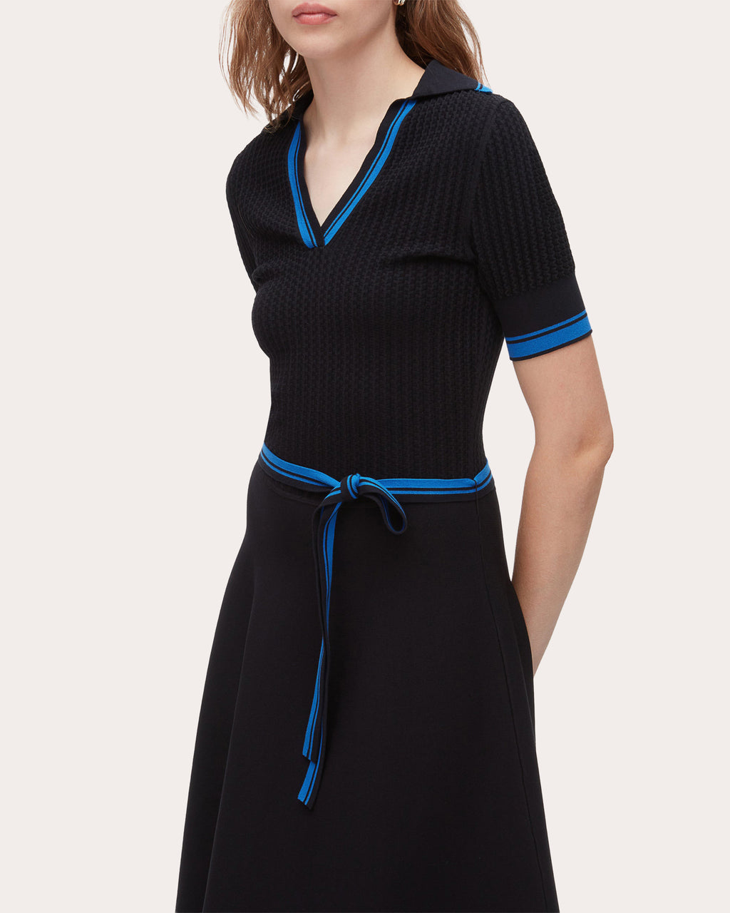 Textured Rib Knit Polo Midi Dress