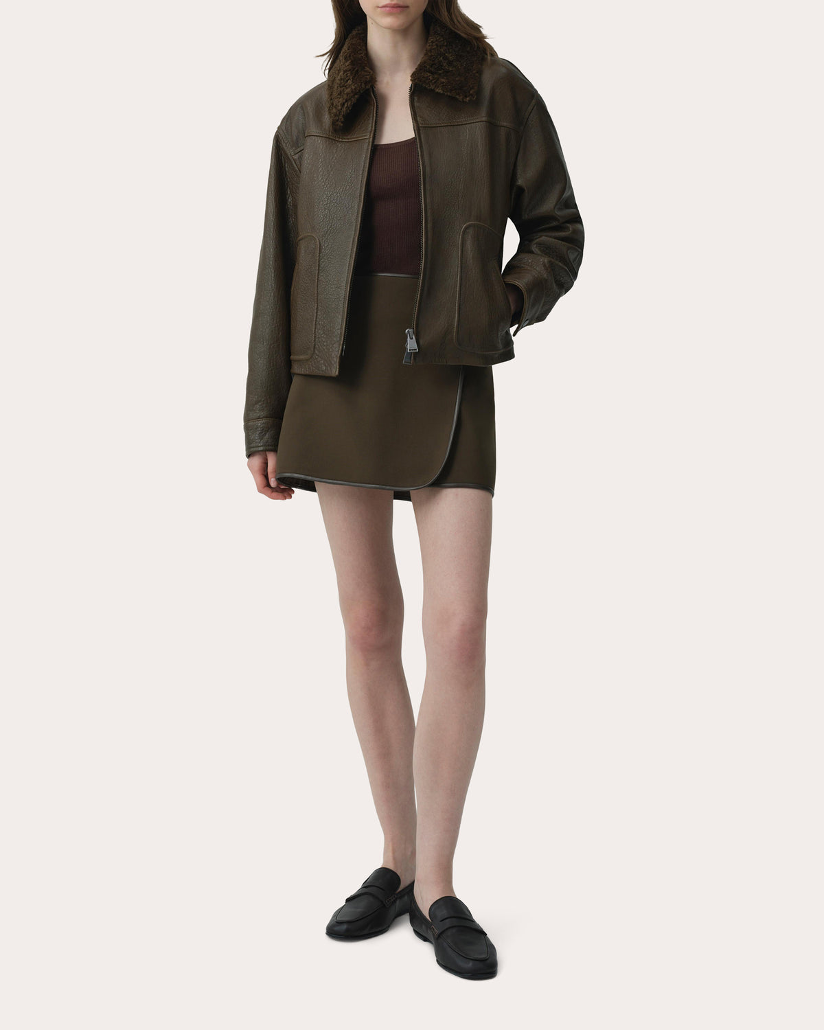 Mel Leather Shearling Collared Jacket