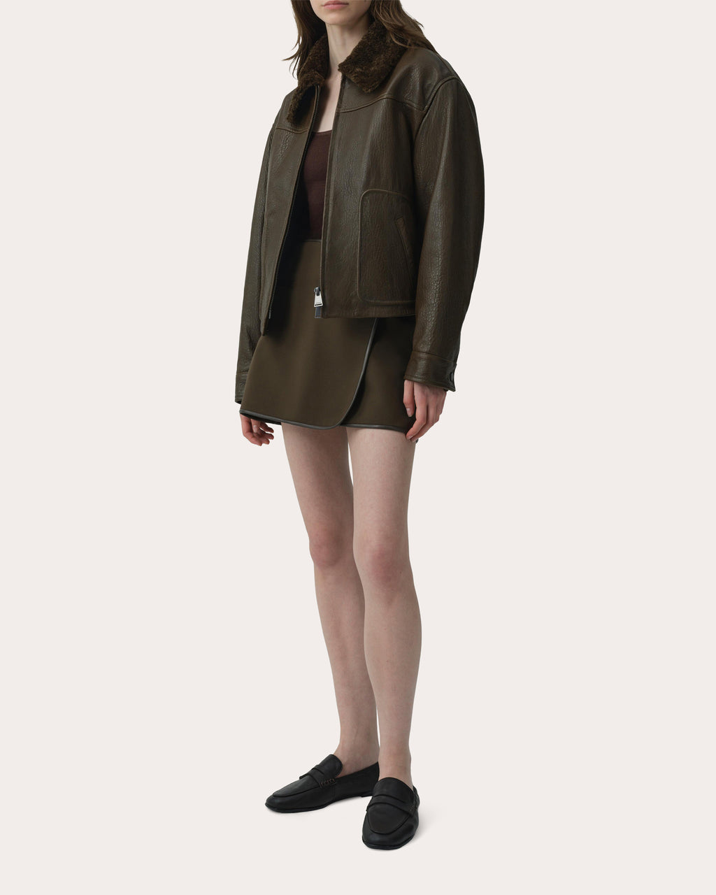 Mel Leather Shearling Collared Jacket