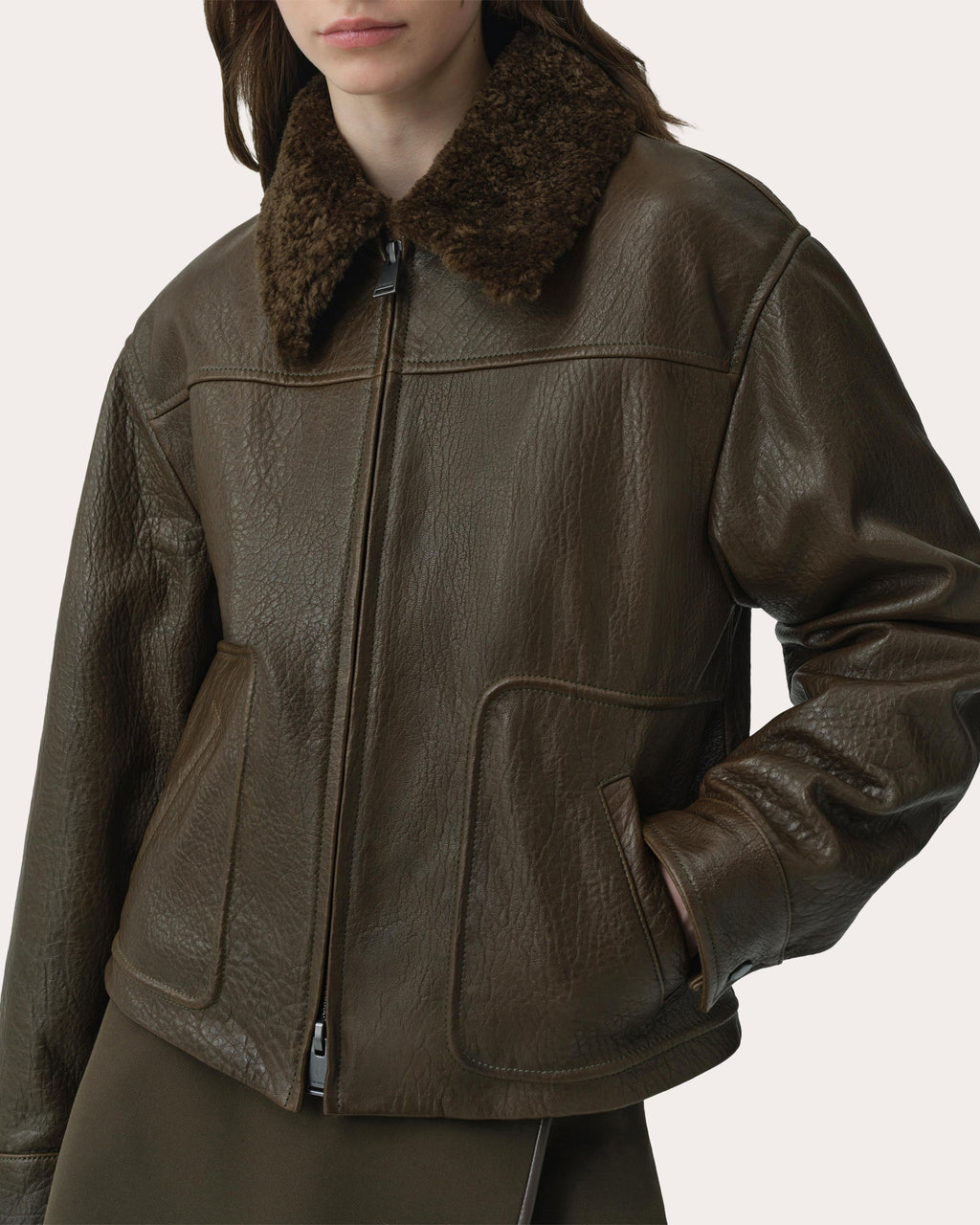 Mel Leather Shearling Collared Jacket