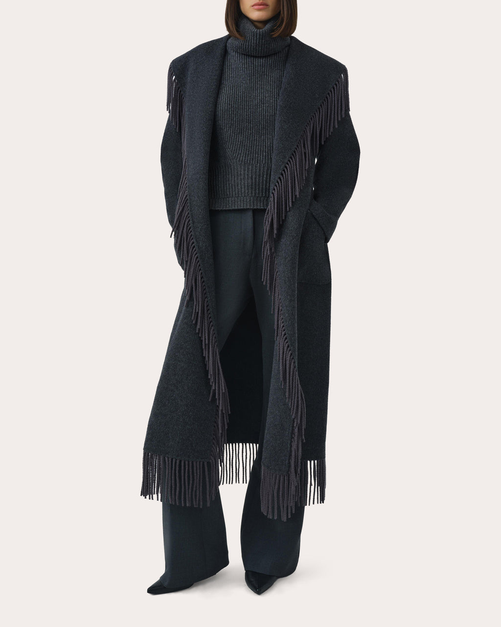 Carrie Fringe Wool Wrap Coat