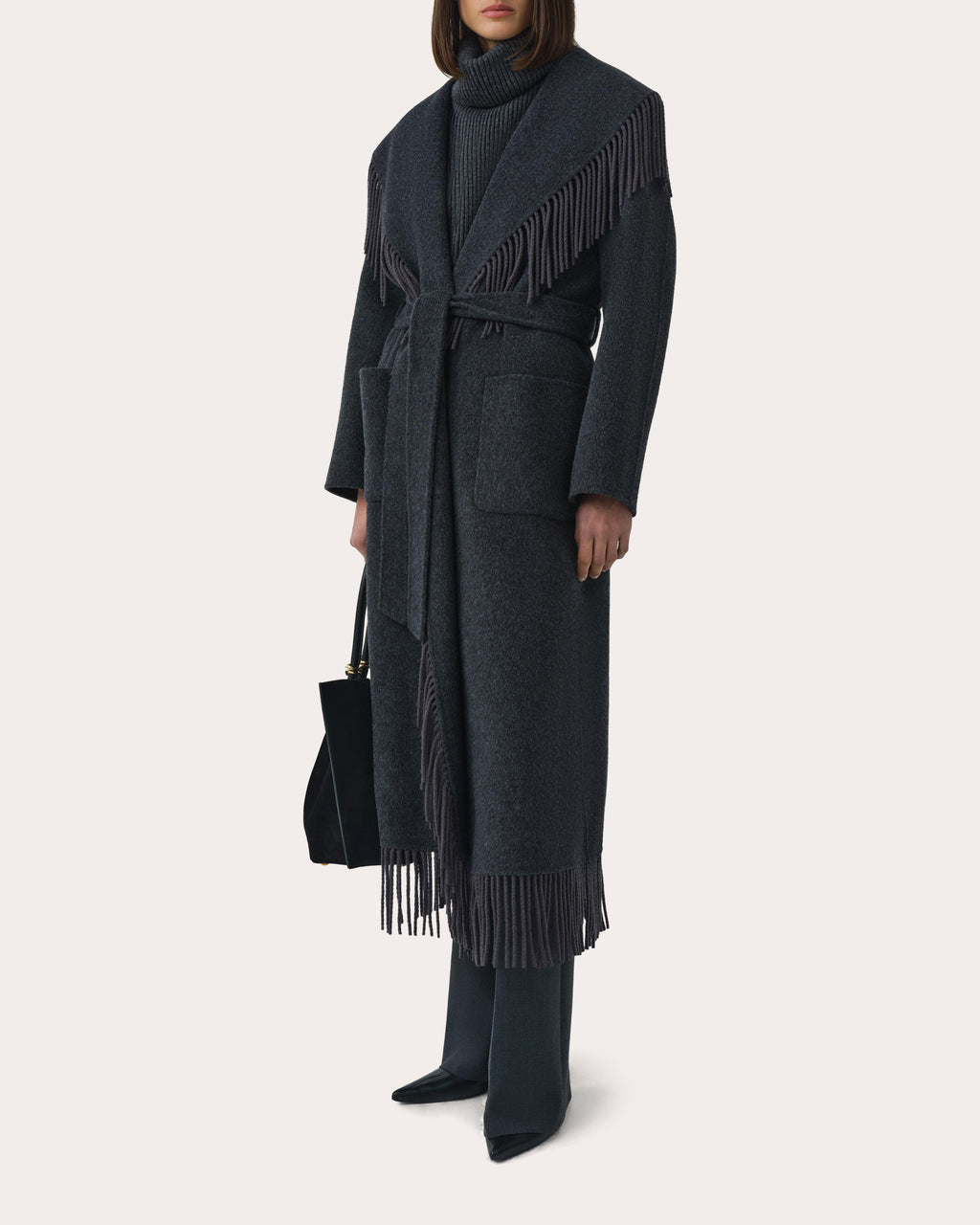 Carrie Fringe Wool Wrap Coat