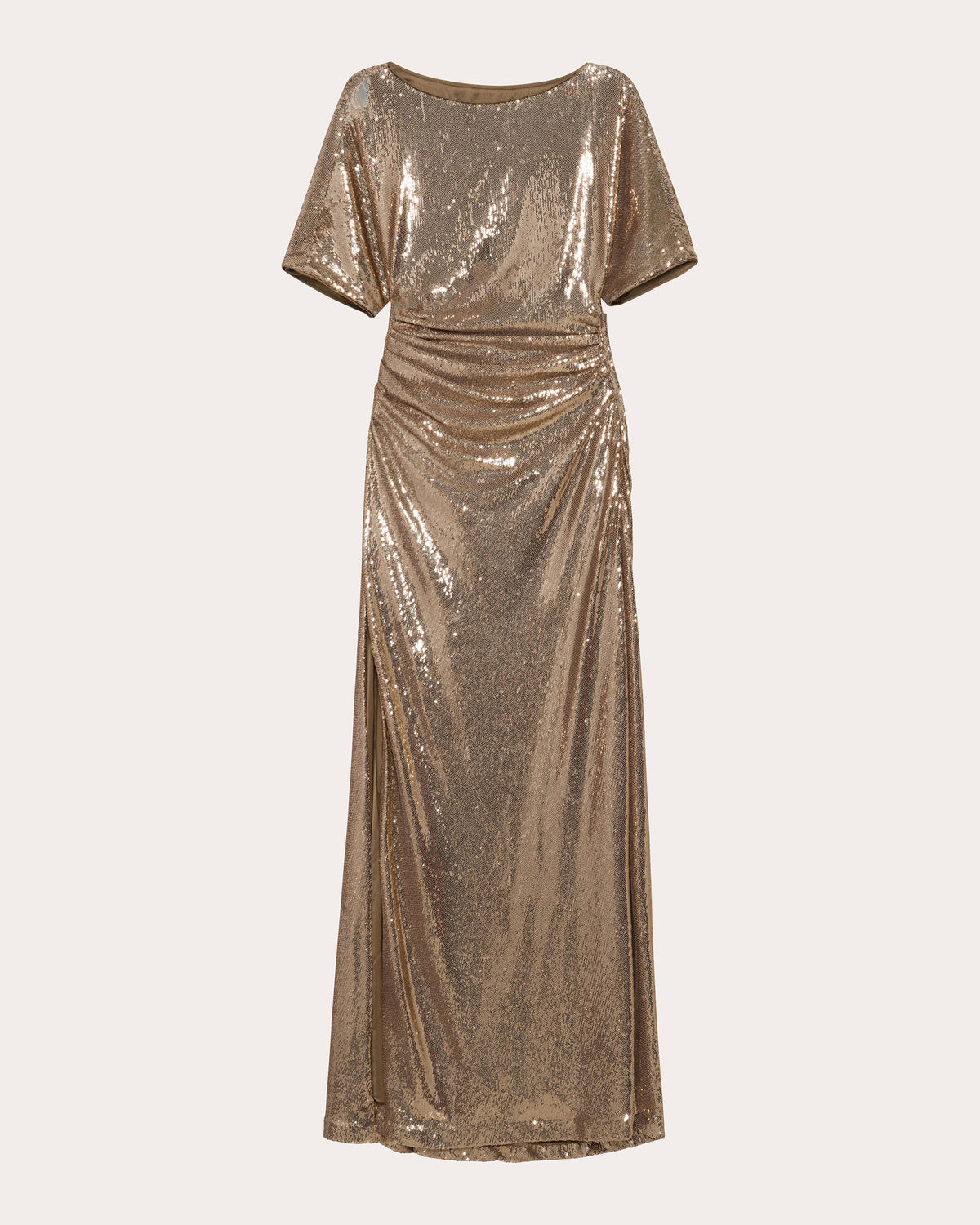 Coralie Sequin Ruched Boatneck Gown