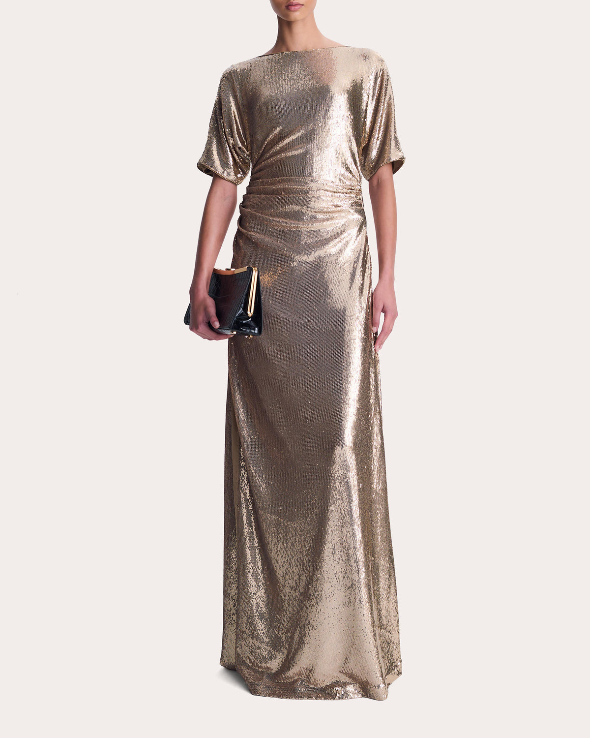 Coralie Sequin Ruched Boatneck Gown