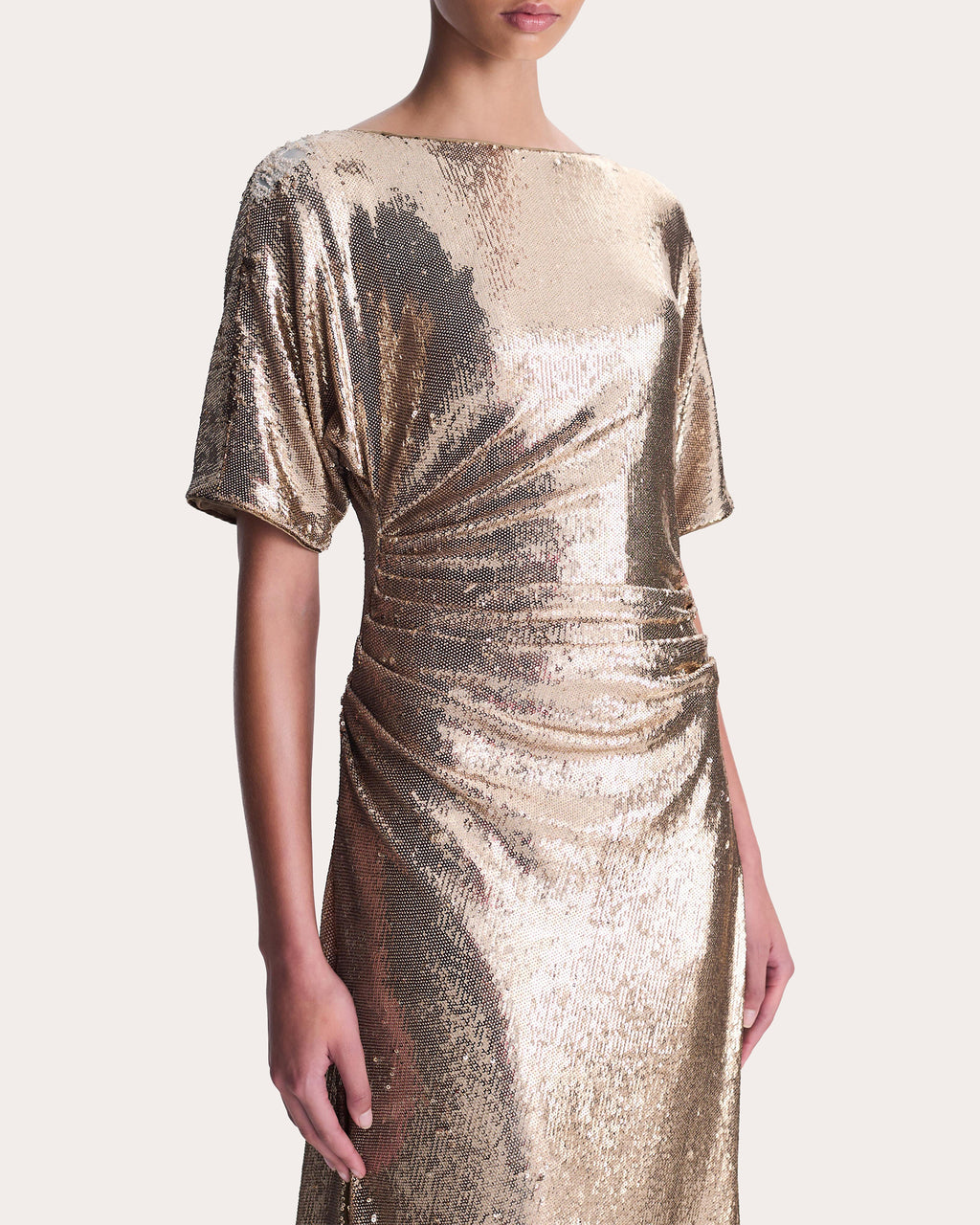 Coralie Sequin Ruched Boatneck Gown