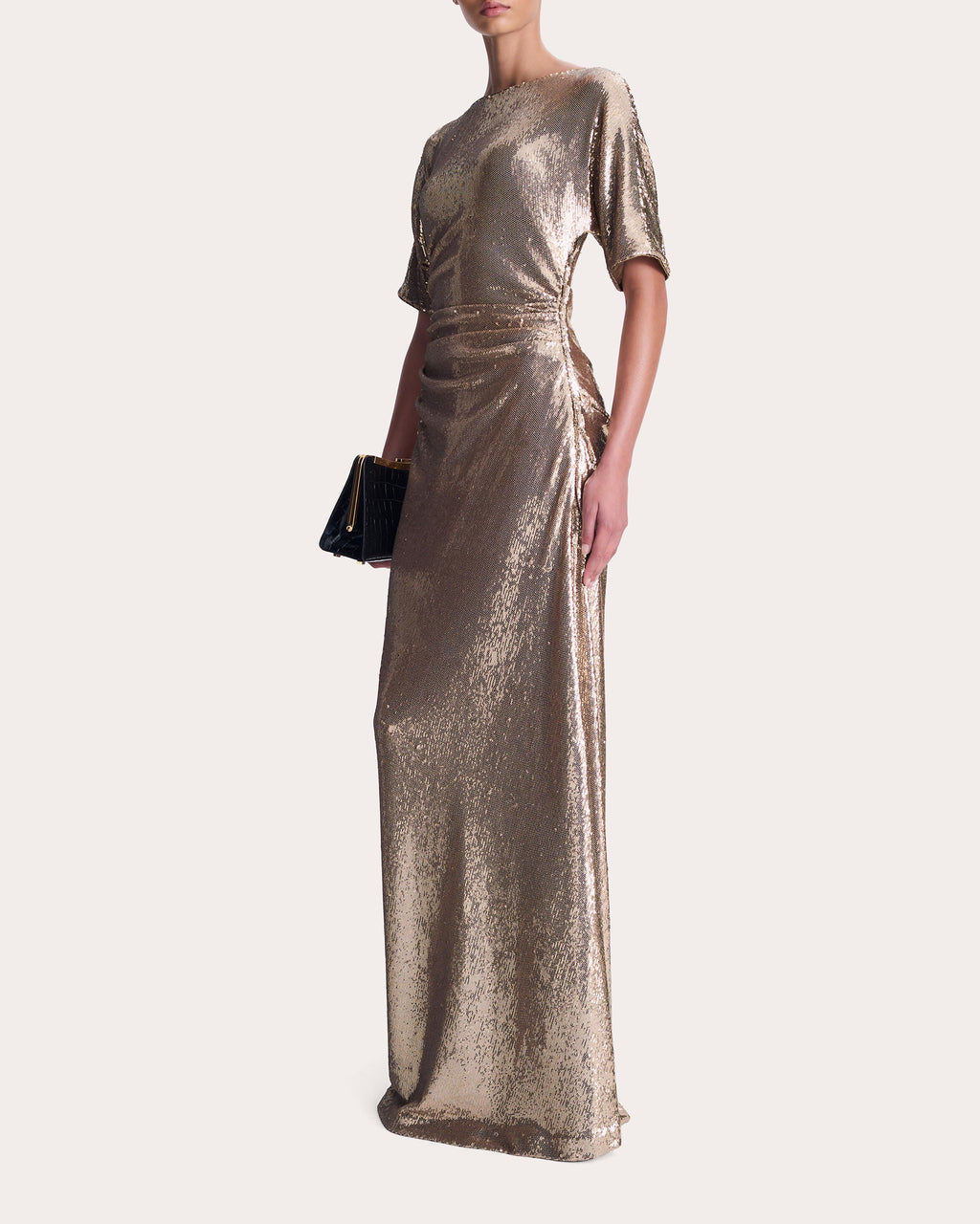 Coralie Sequin Ruched Boatneck Gown
