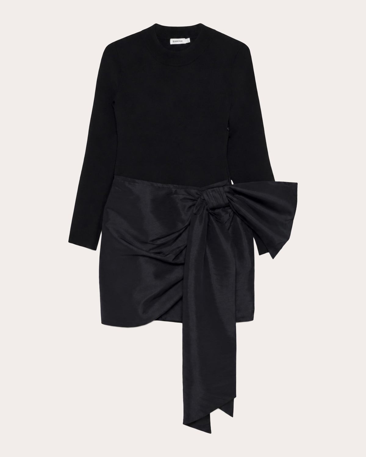 Tedda Knit Taffeta Combo Bow Mini Dress