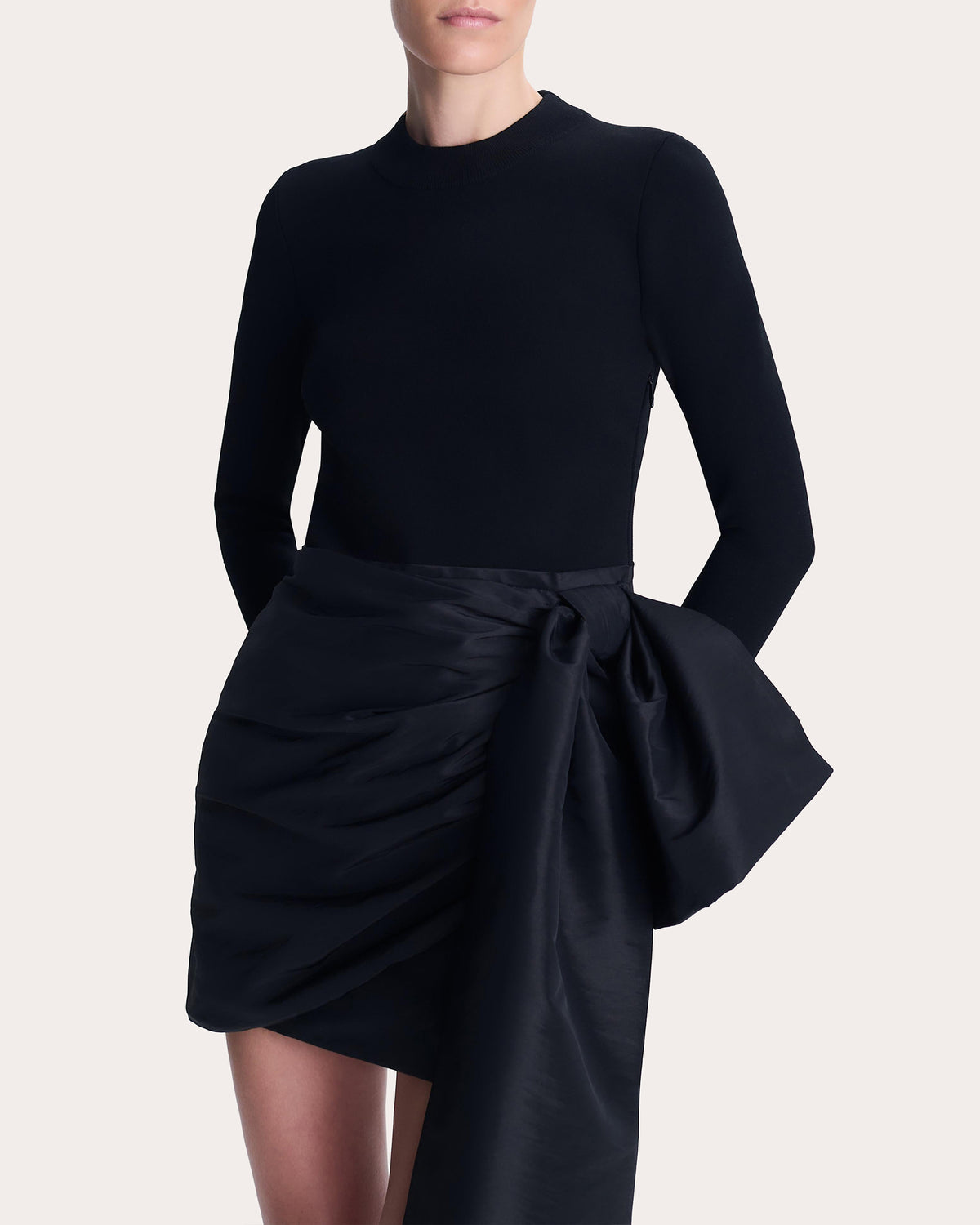 Tedda Knit Taffeta Combo Bow Mini Dress