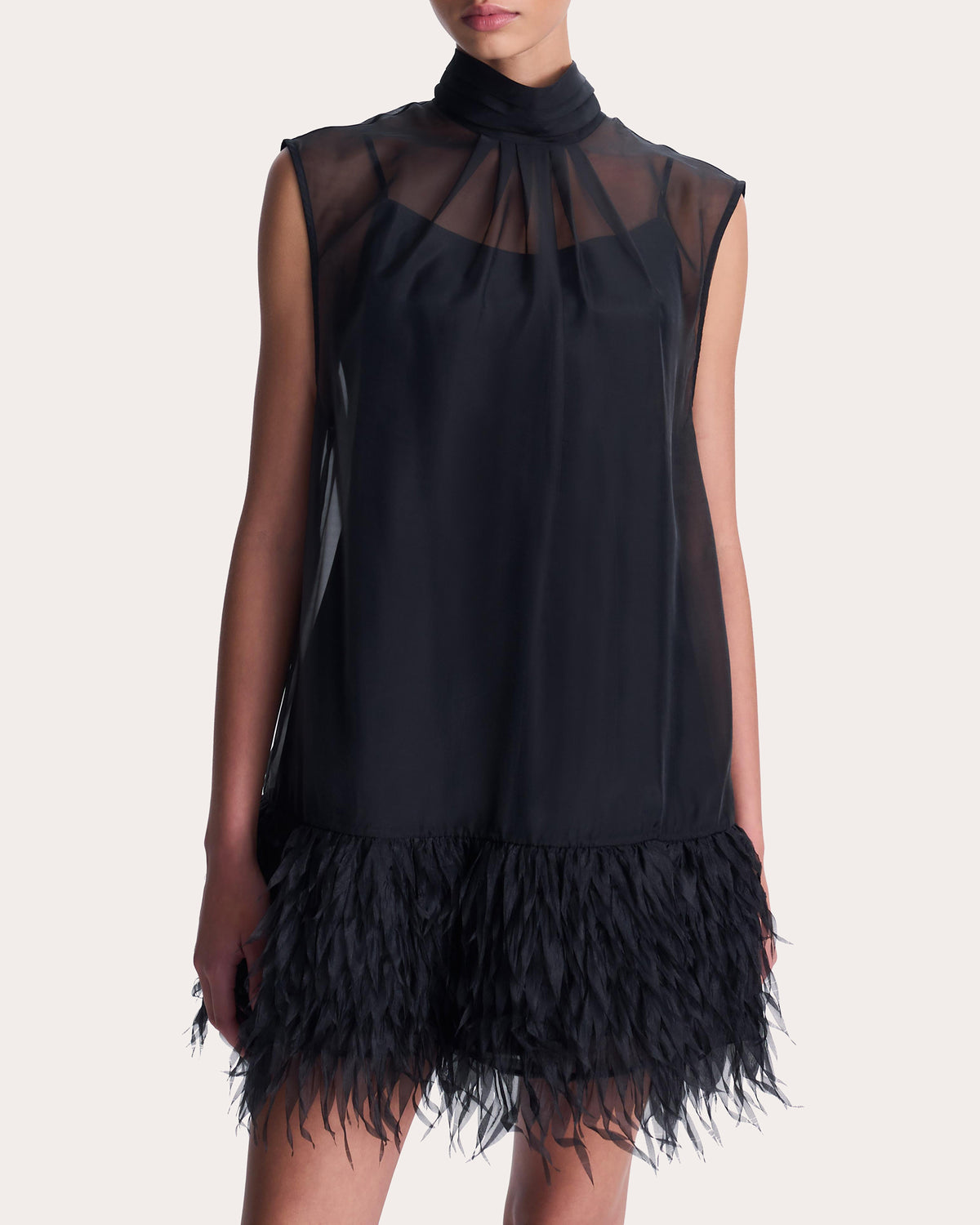 Shirya Feathered Organza Mini Dress