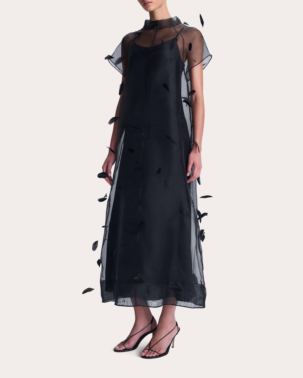 Pauline Feathered Organza Midi Dress