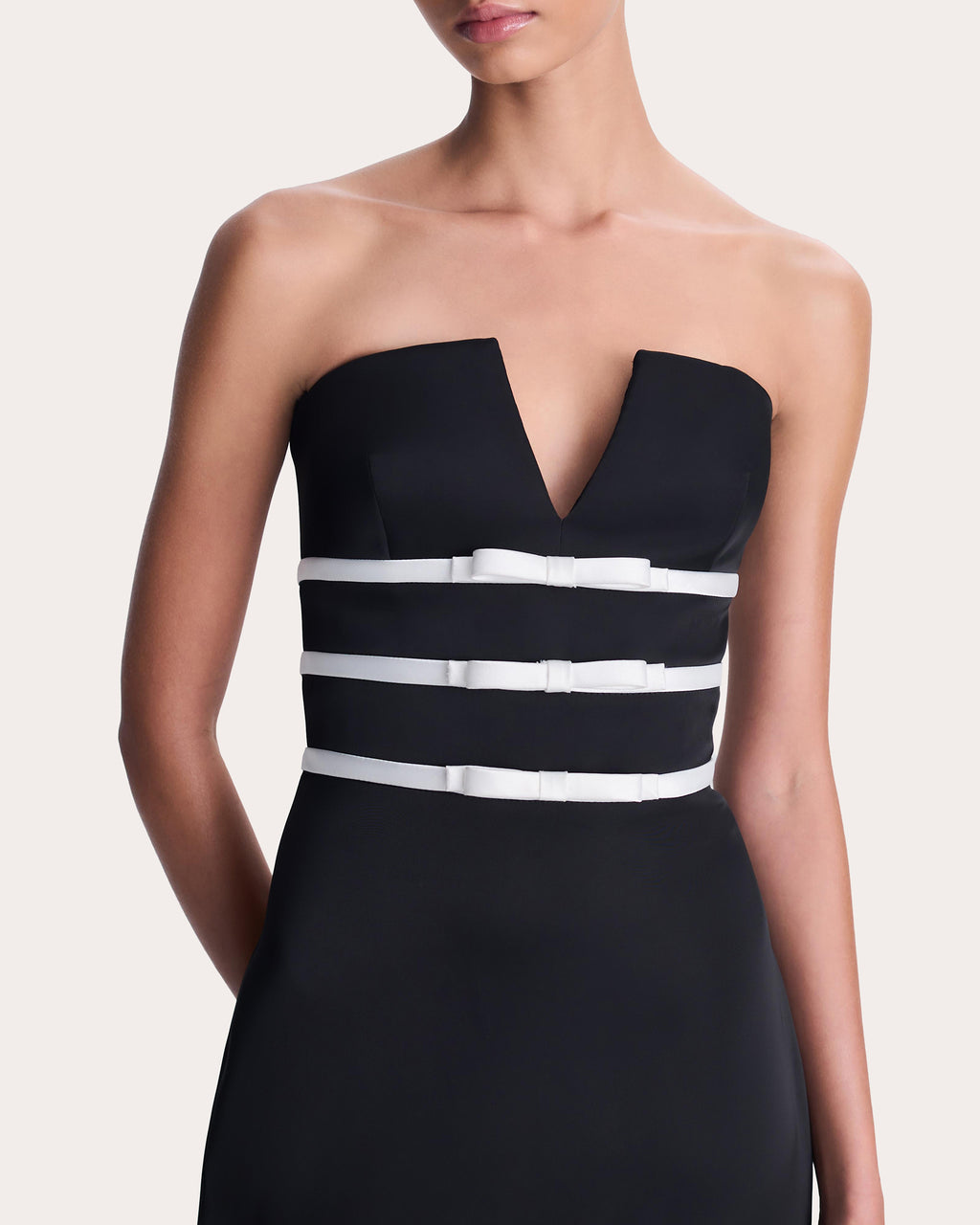 Delore Satin Bow Strapless Bustier Gown