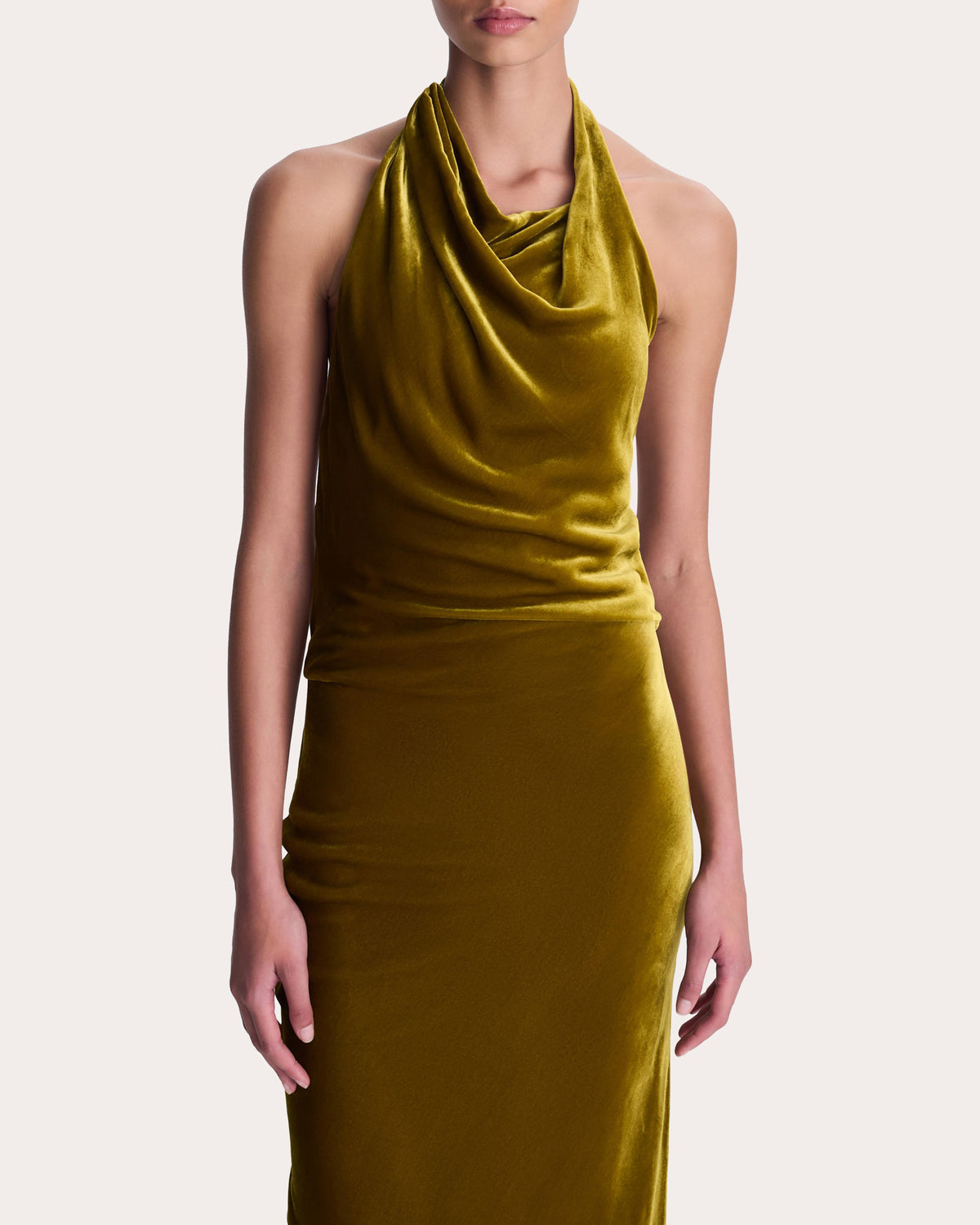 Reannon Velvet Draped Halter Gown