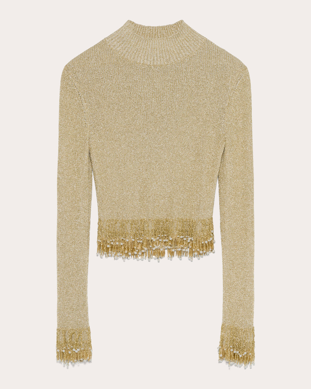 Tali Metallic Bouclé Fringe Mock Neck Top