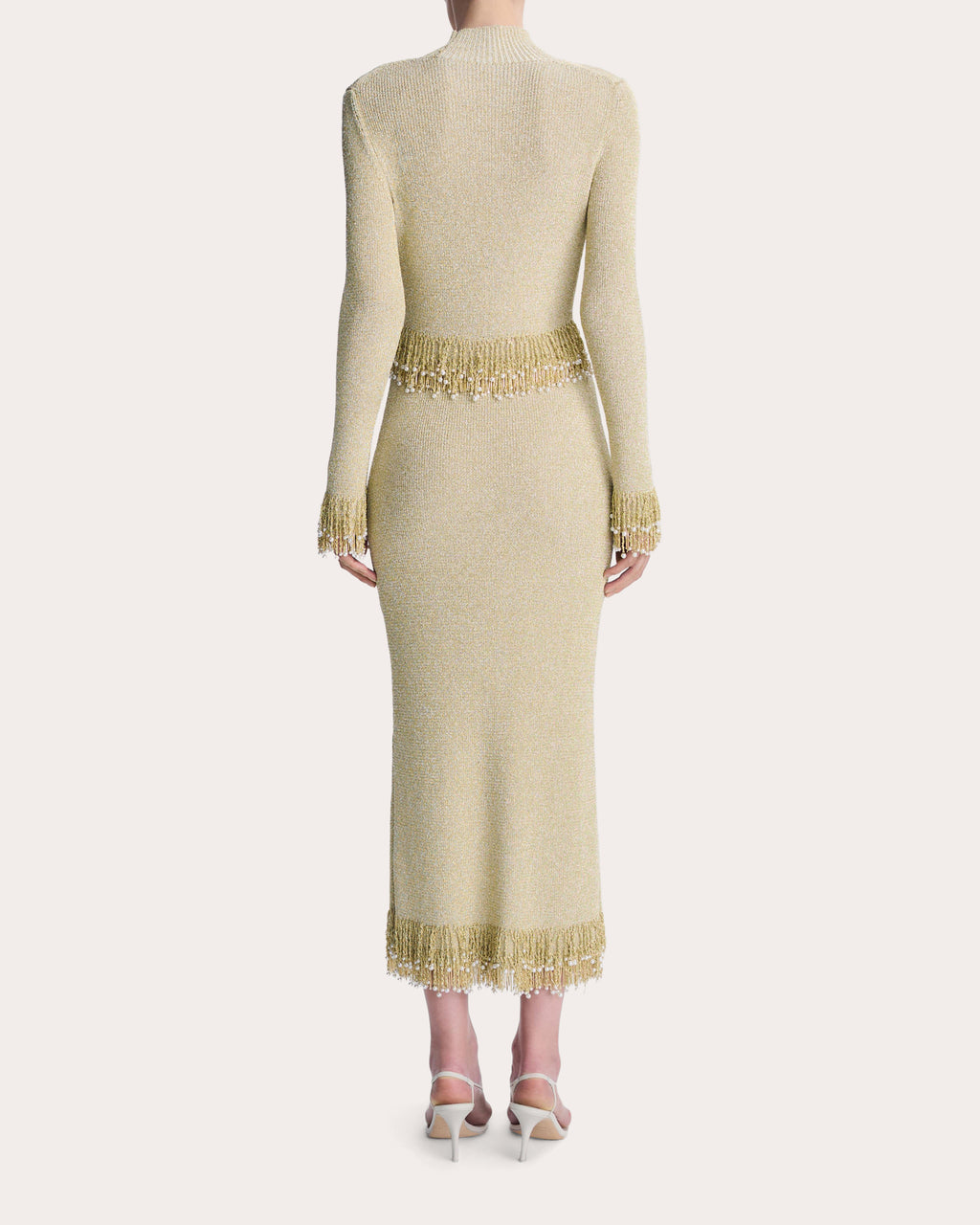 Tali Metallic Bouclé Fringe Mock Neck Top