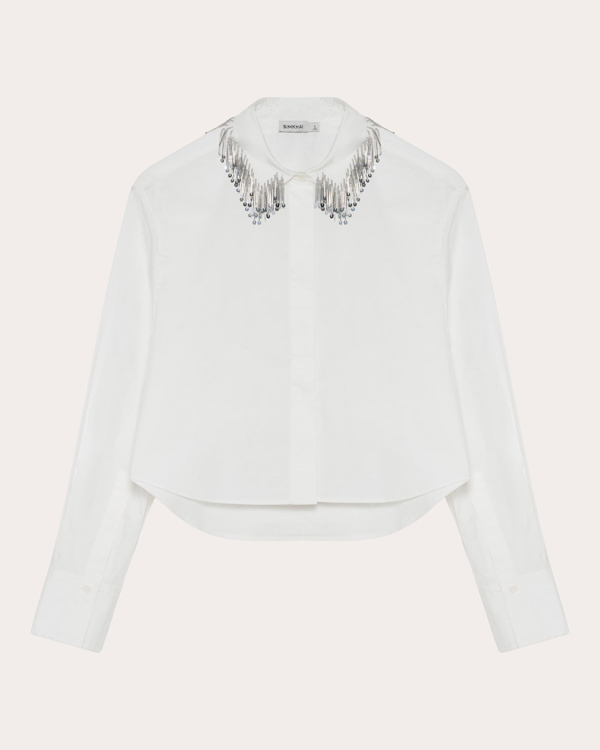 Renata Beaded Poplin Cropped Button-Up