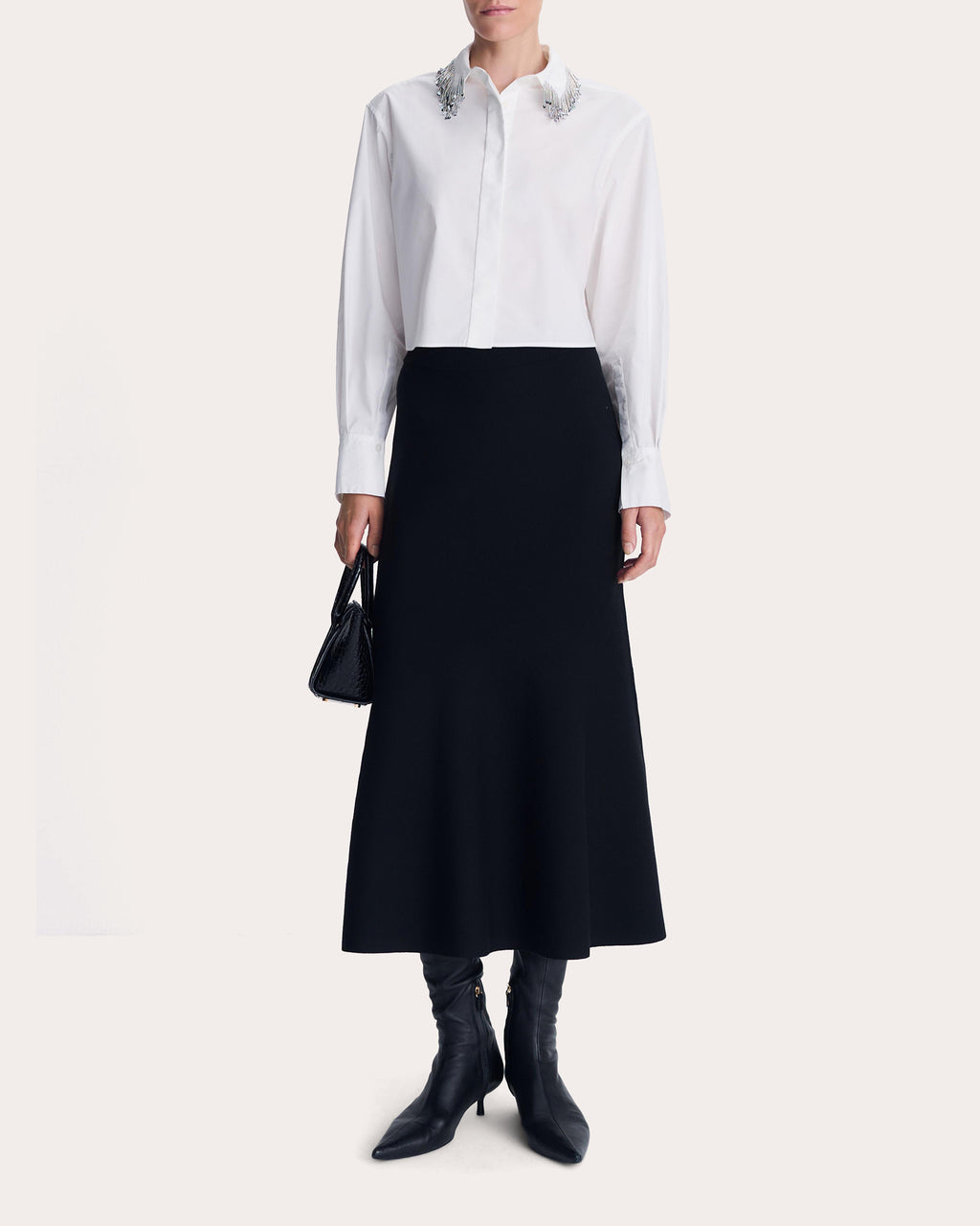 Renata Beaded Poplin Cropped Button-Up