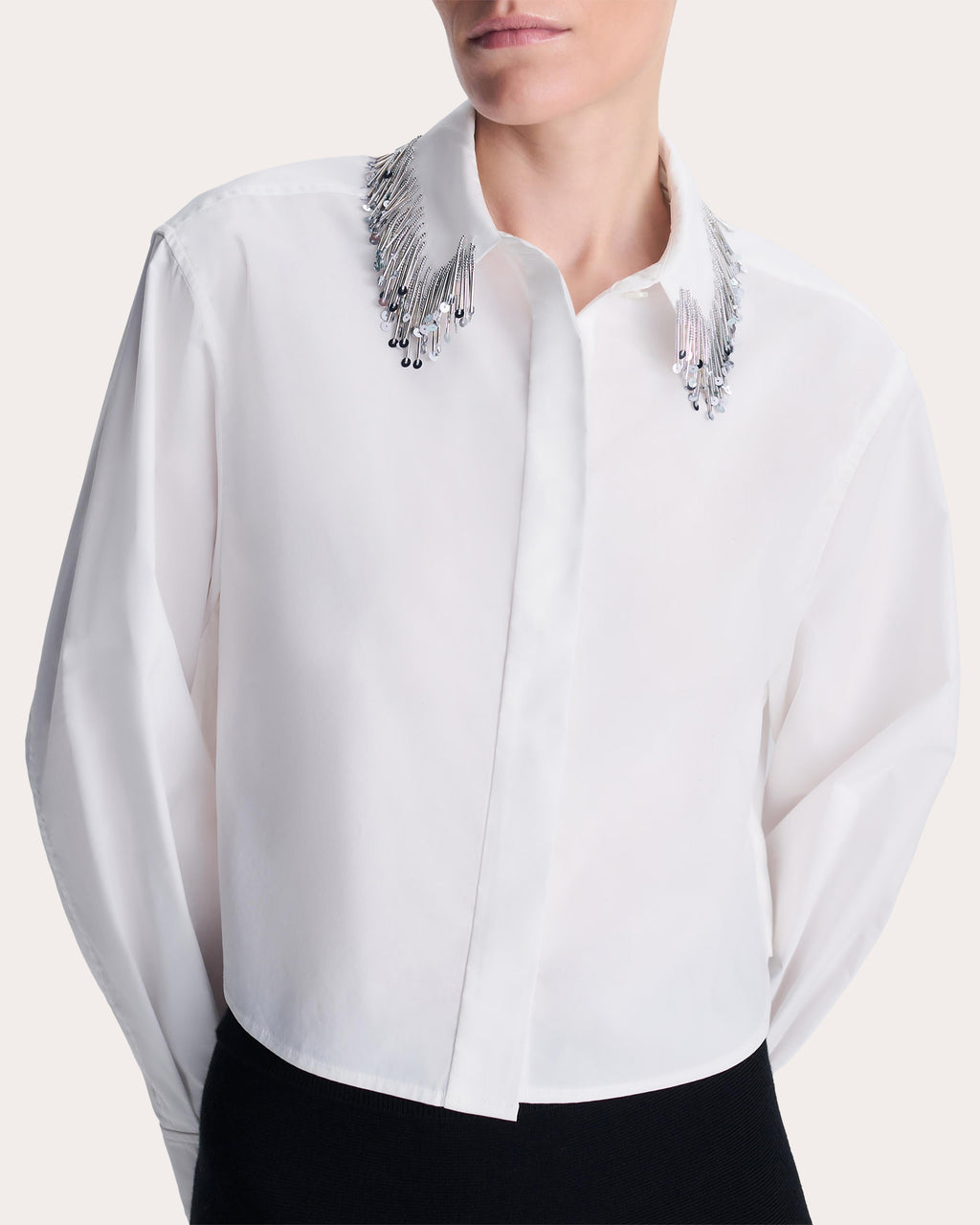 Renata Beaded Poplin Cropped Button-Up